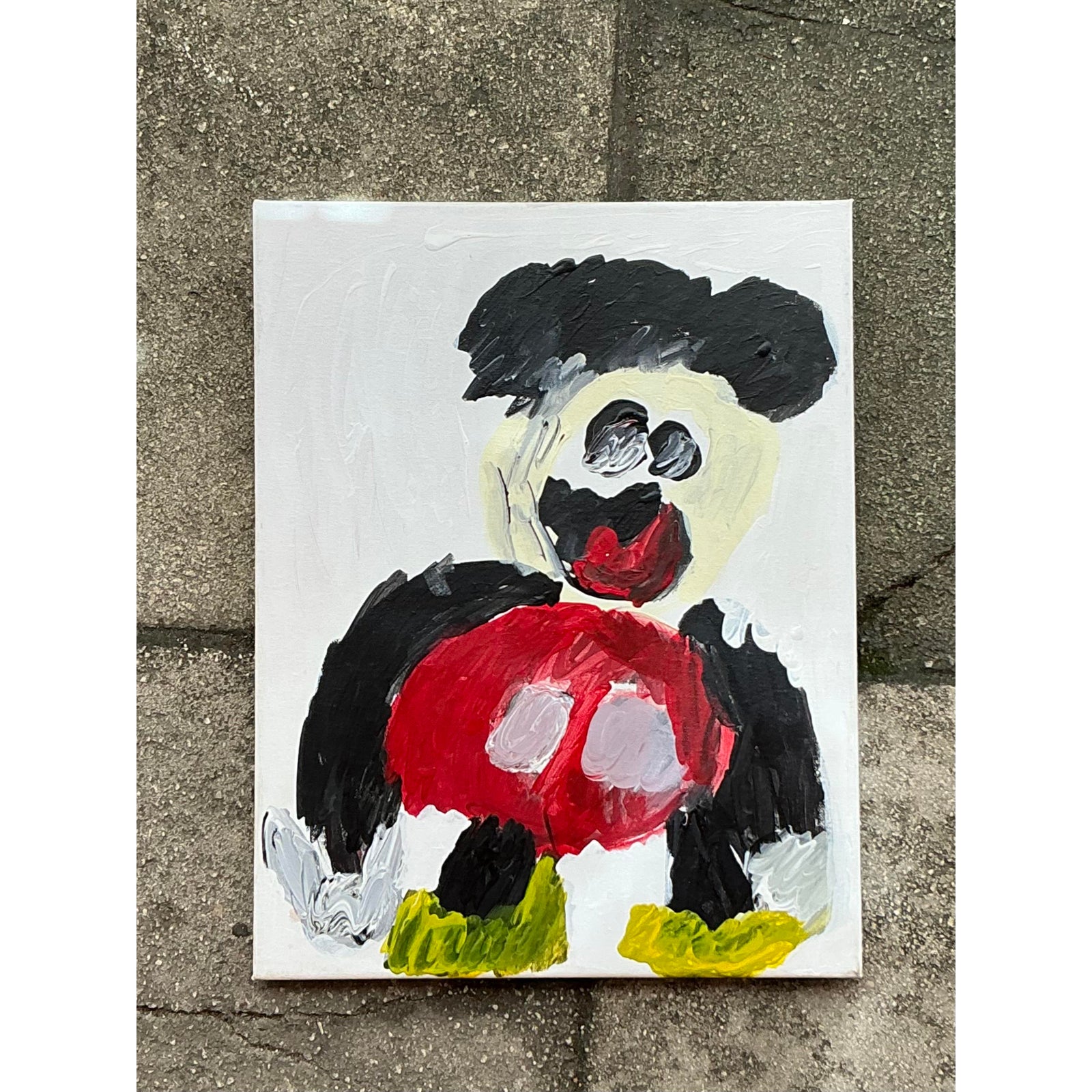 Vintage Boho Abstract Mickey Original Oil on Canvas - Top view