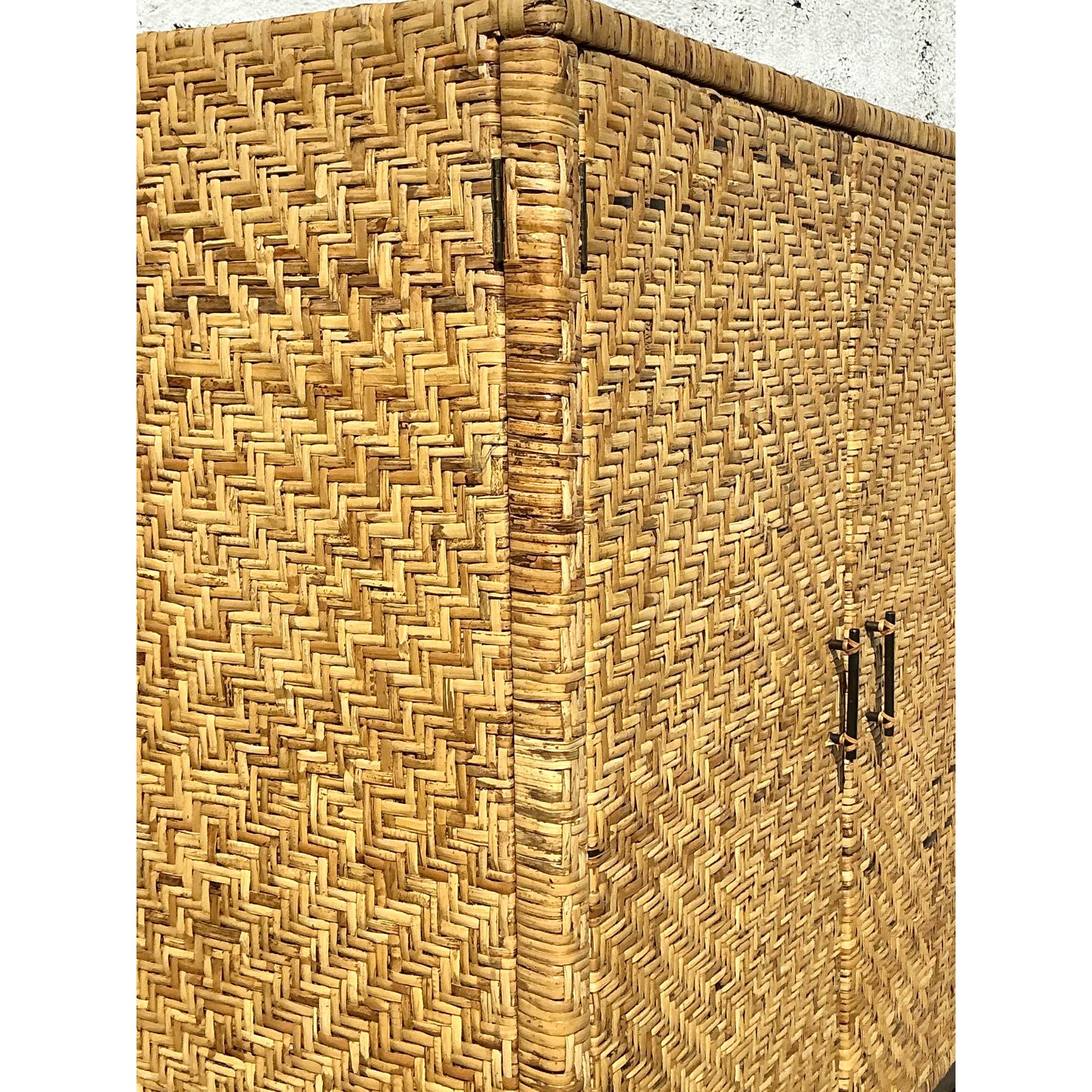 Vintage Coastal Woven Rattan Armoire - Top view