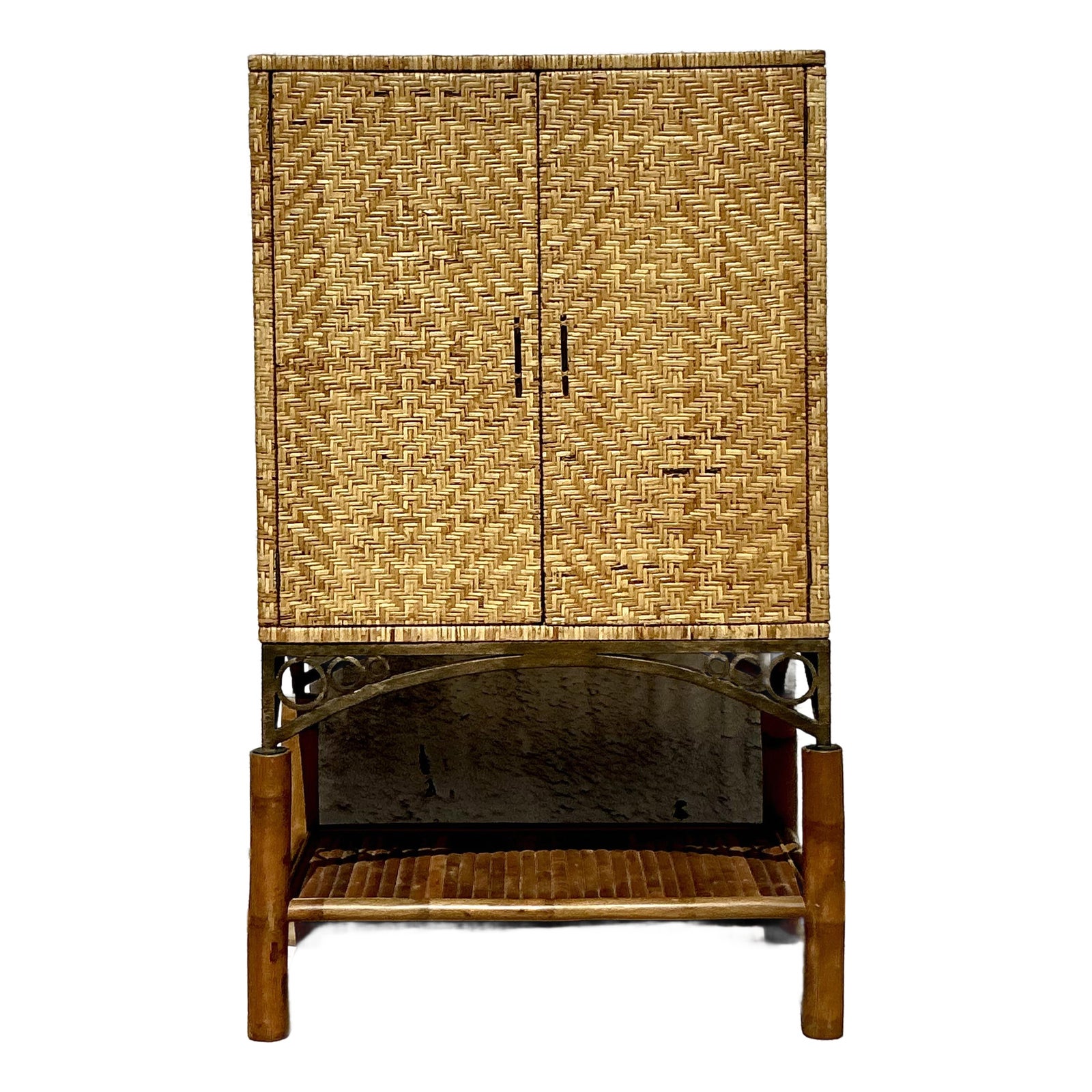 Vintage Coastal Woven Rattan Armoire
