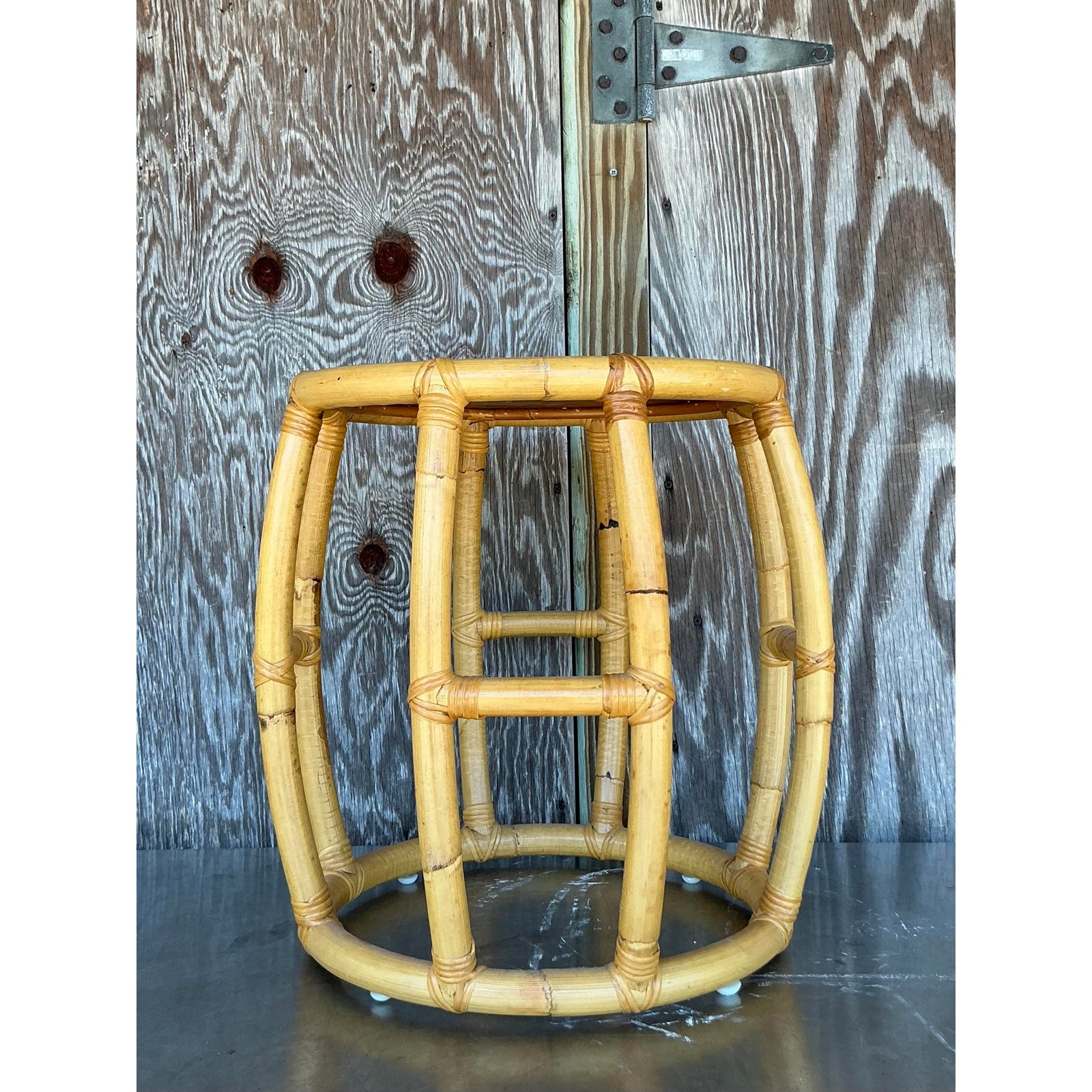 Vintage Coastal Rattan Low Stool - Detail view