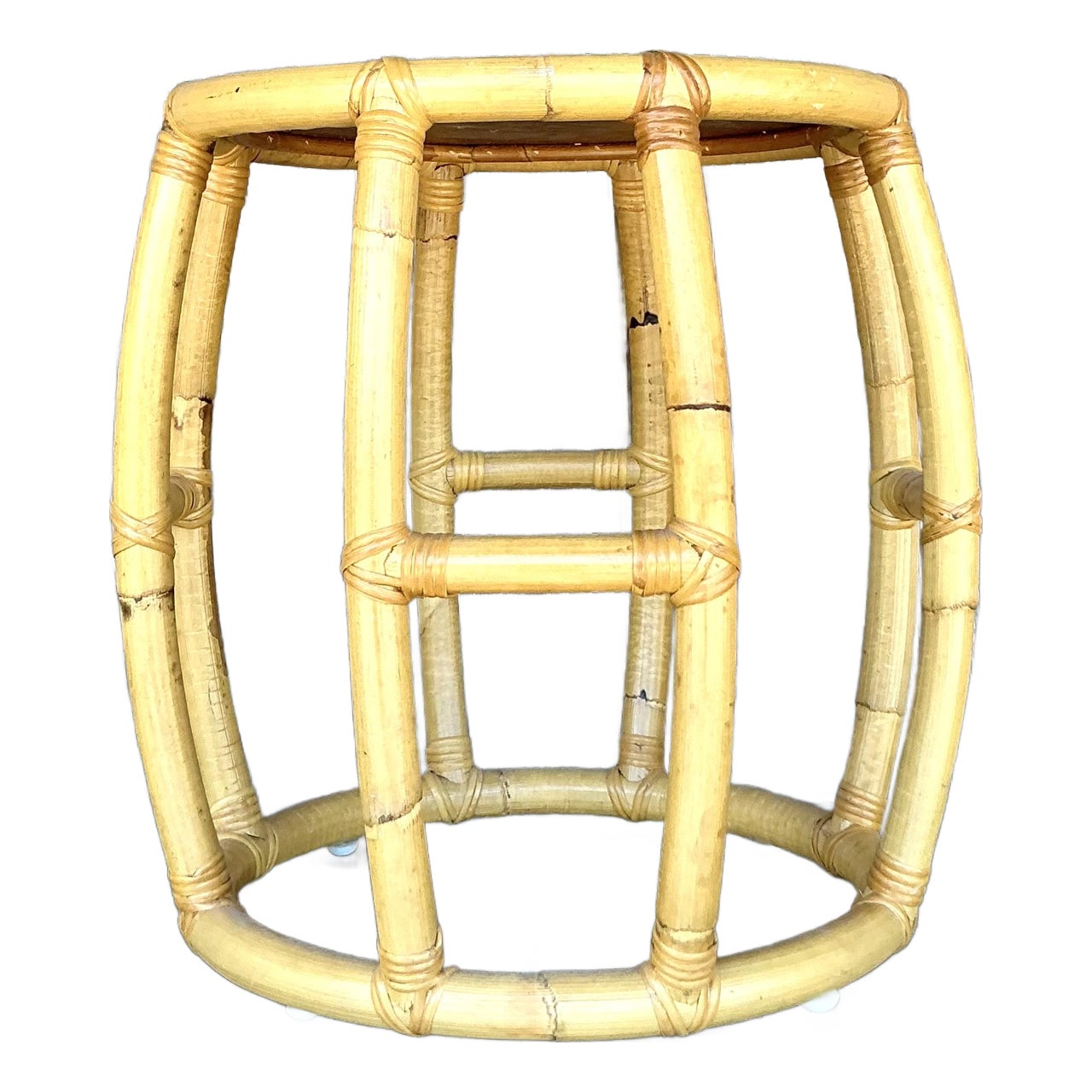 Vintage Coastal Rattan Low Stool