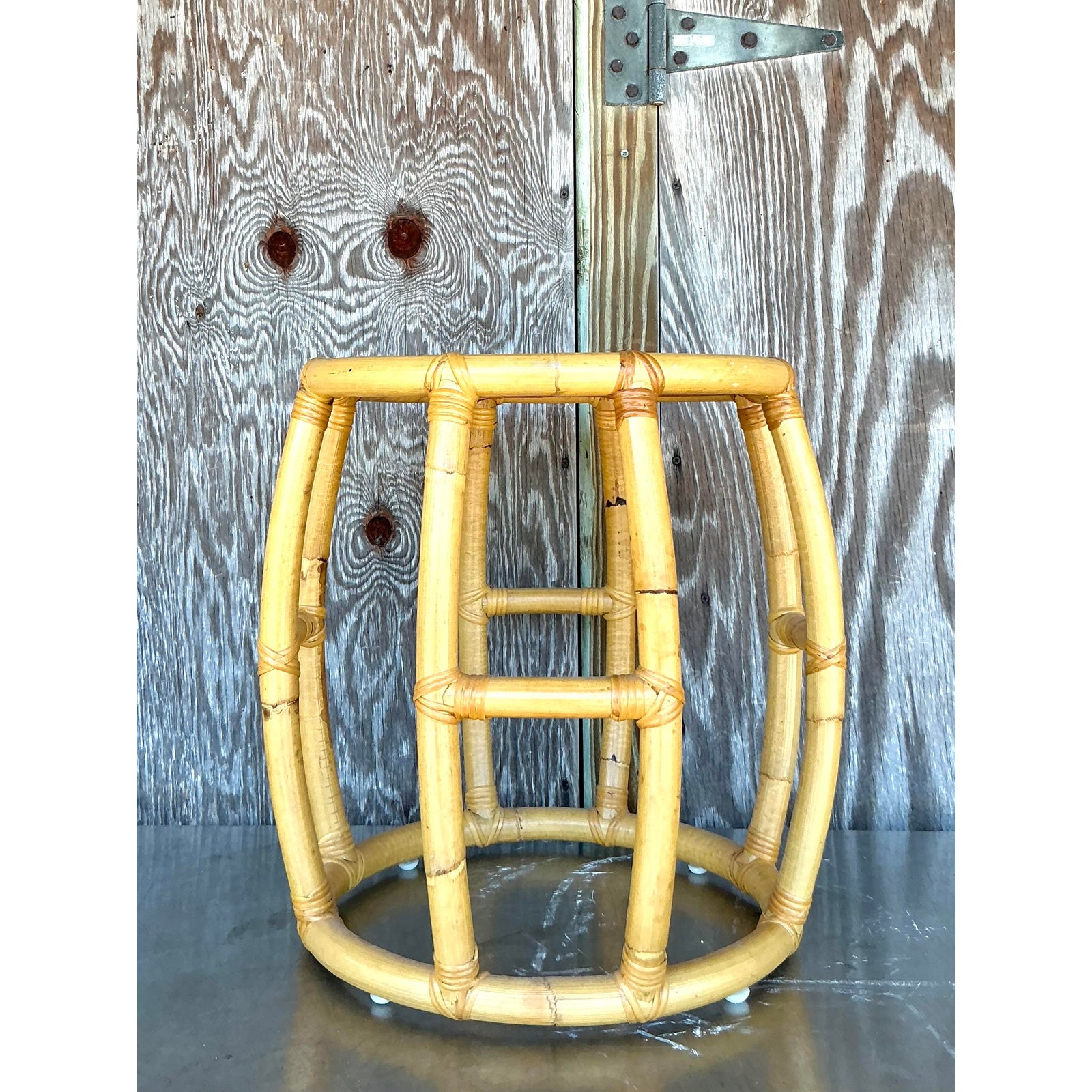 Vintage Coastal Rattan Low Stool - Back view