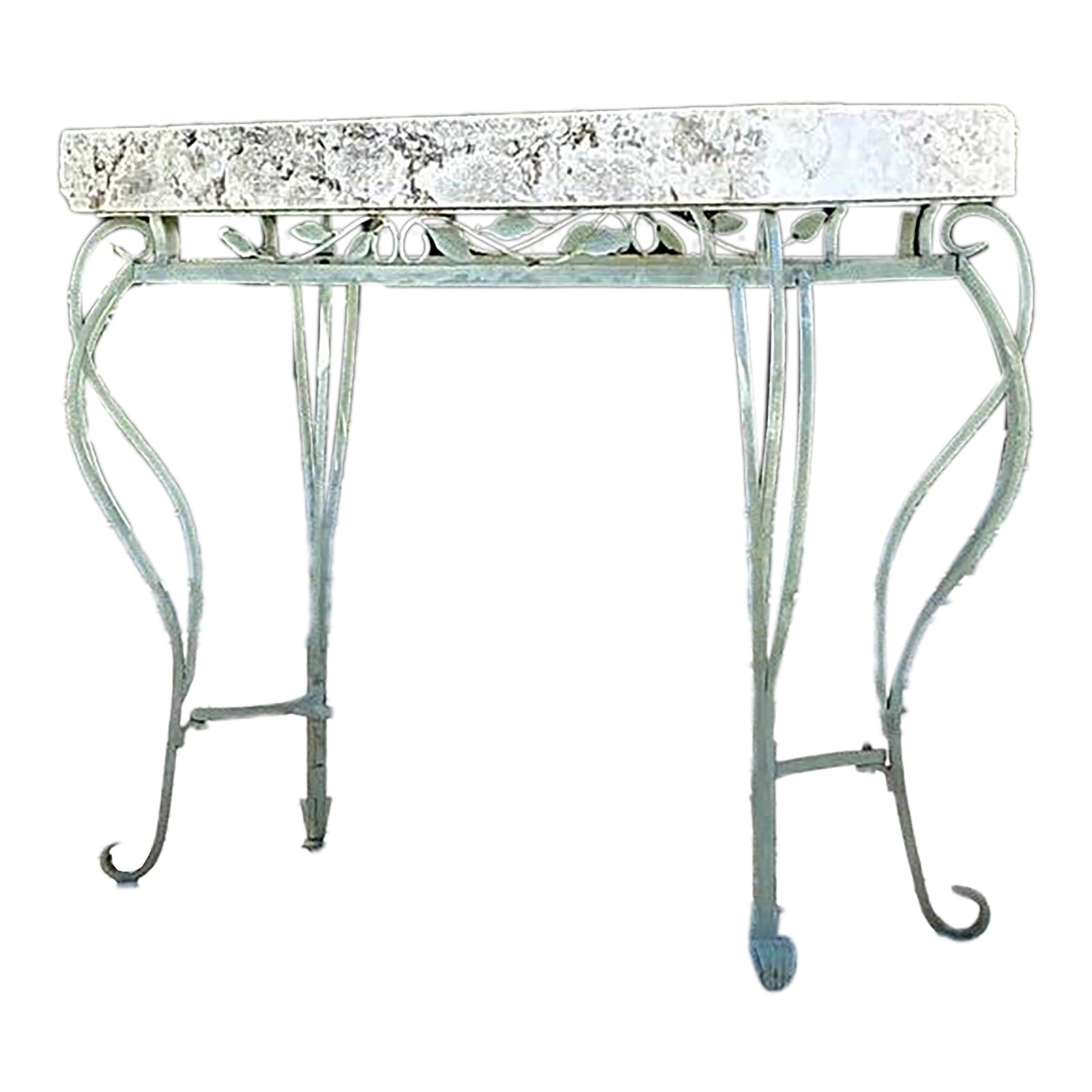 Vintage Boho Wrought Iron and Coquina Stone Console Table