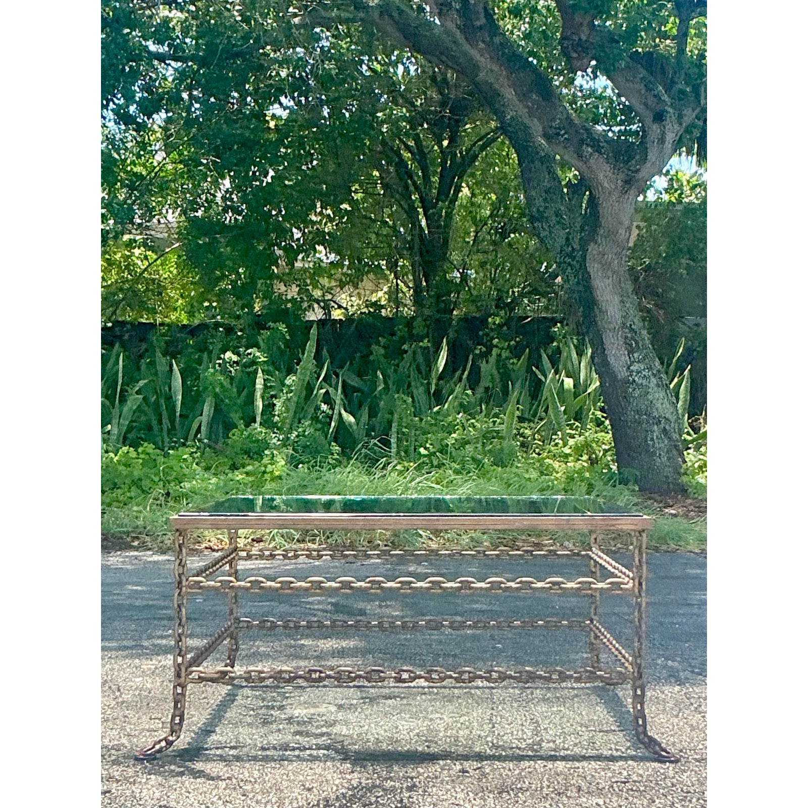 Vintage Boho Patinated Chain Coffee Table - Back view
