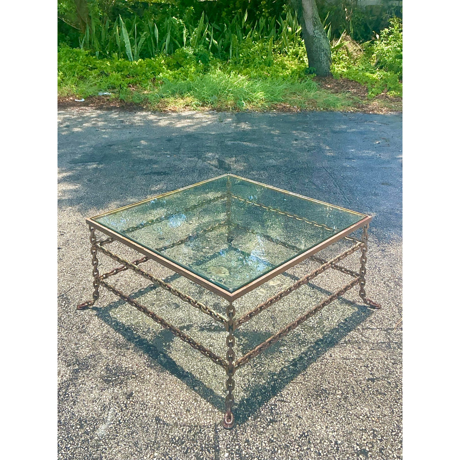 Vintage Boho Patinated Chain Coffee Table - Top view