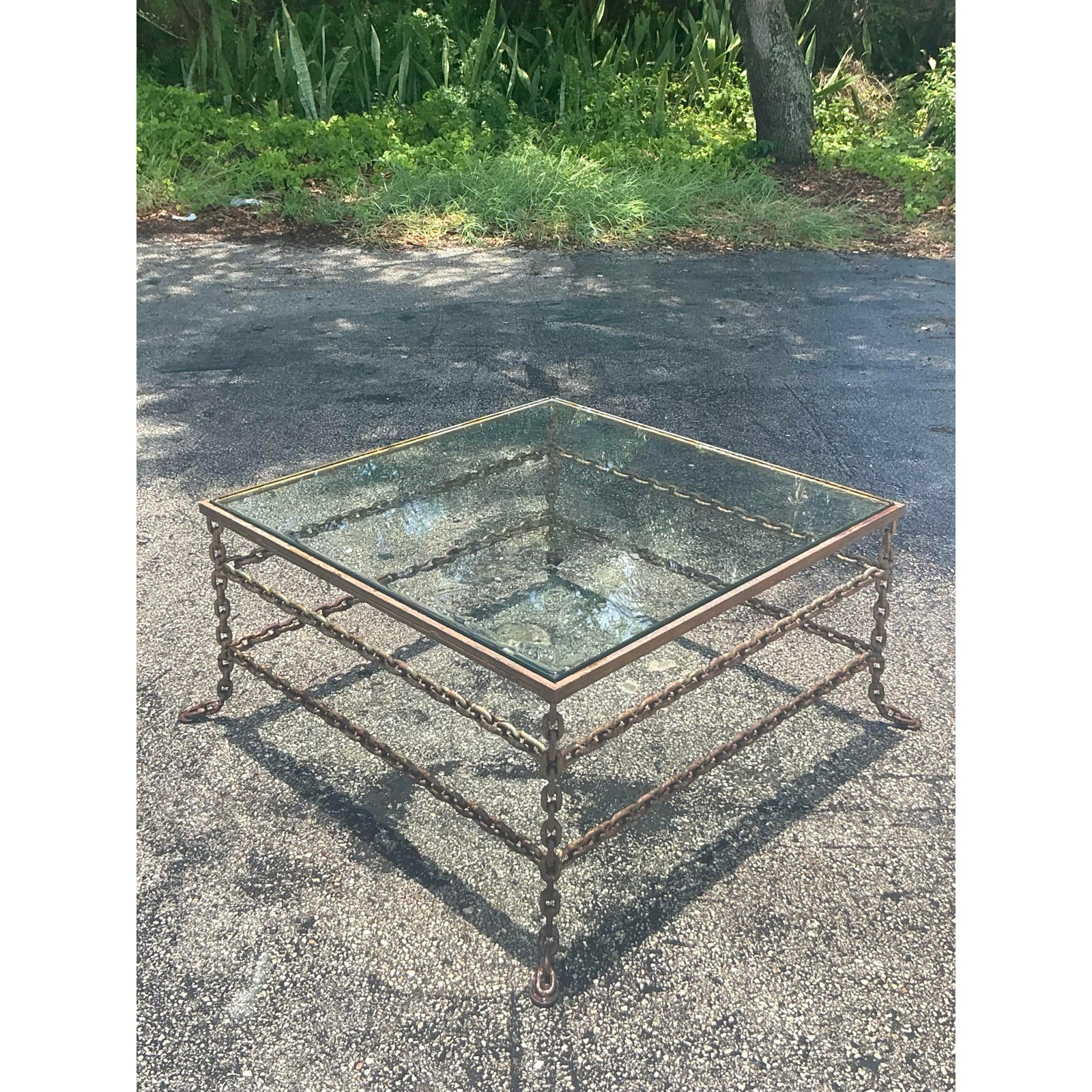 Vintage Boho Patinated Chain Coffee Table - Side view