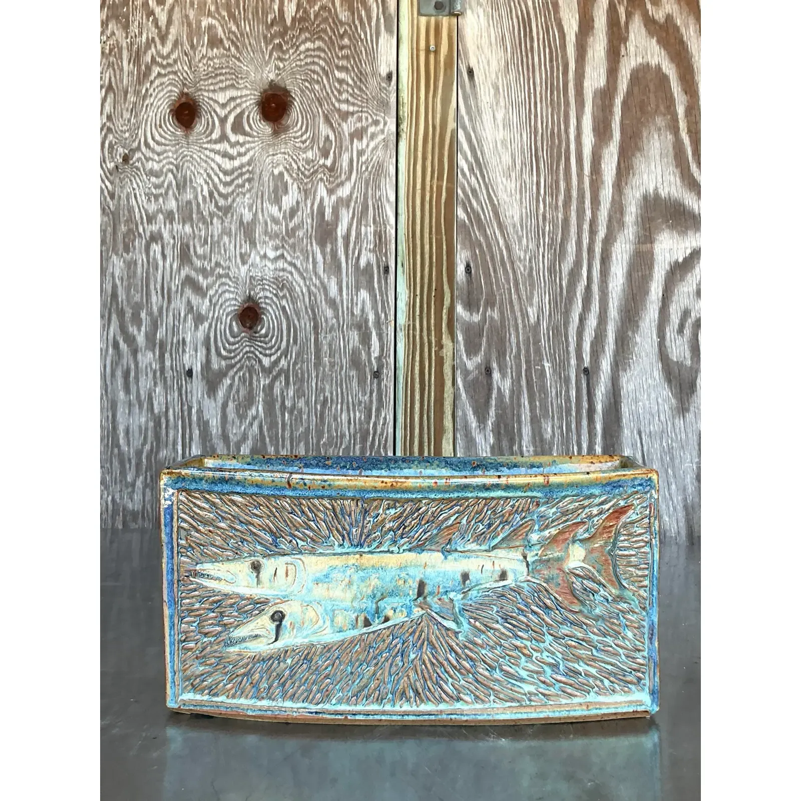 Vintage Boho Original Studio Pottery Fish Vase - Back view