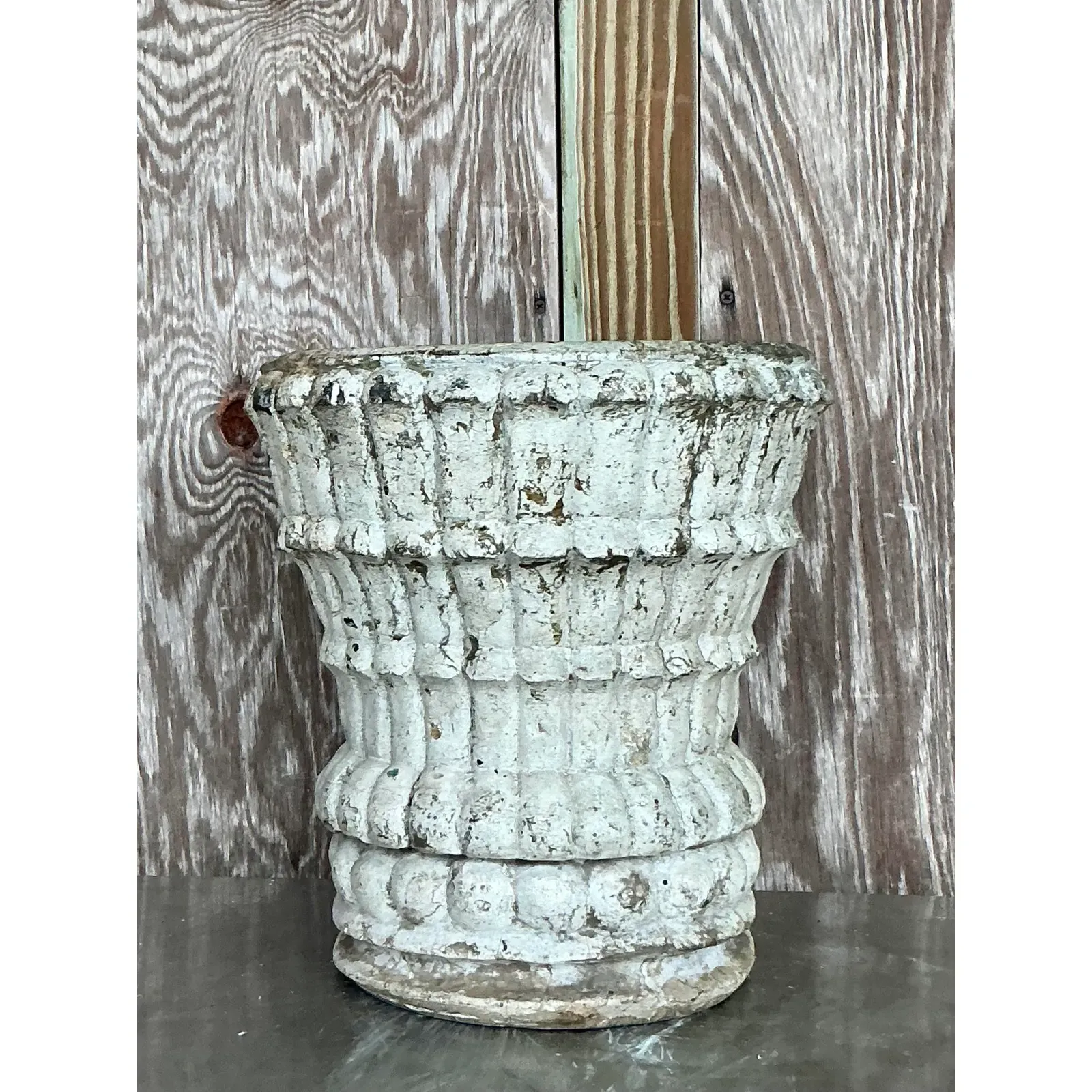 Mid 20th Century Boho Cast Stone Planter - Back view