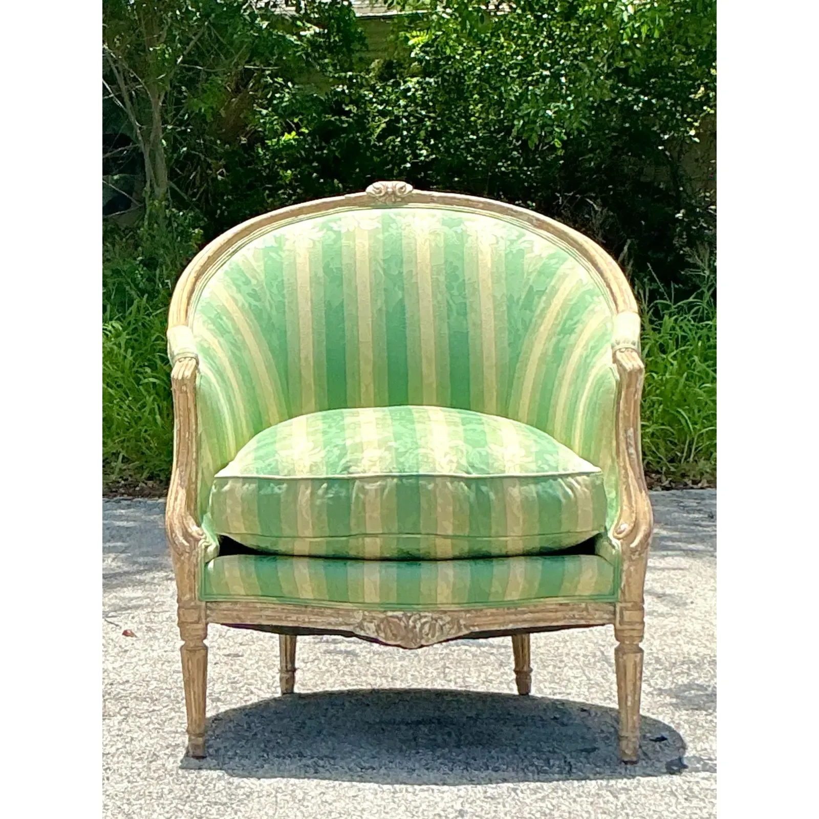 Vintage Regency Louis XVI Painted Bergere Chair - Back view