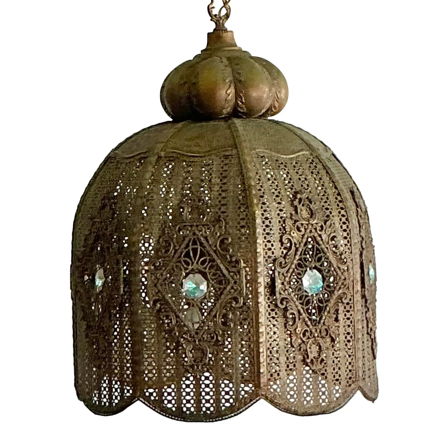 Vintage Boho Moroccan Brass Filagree Dome Lantern