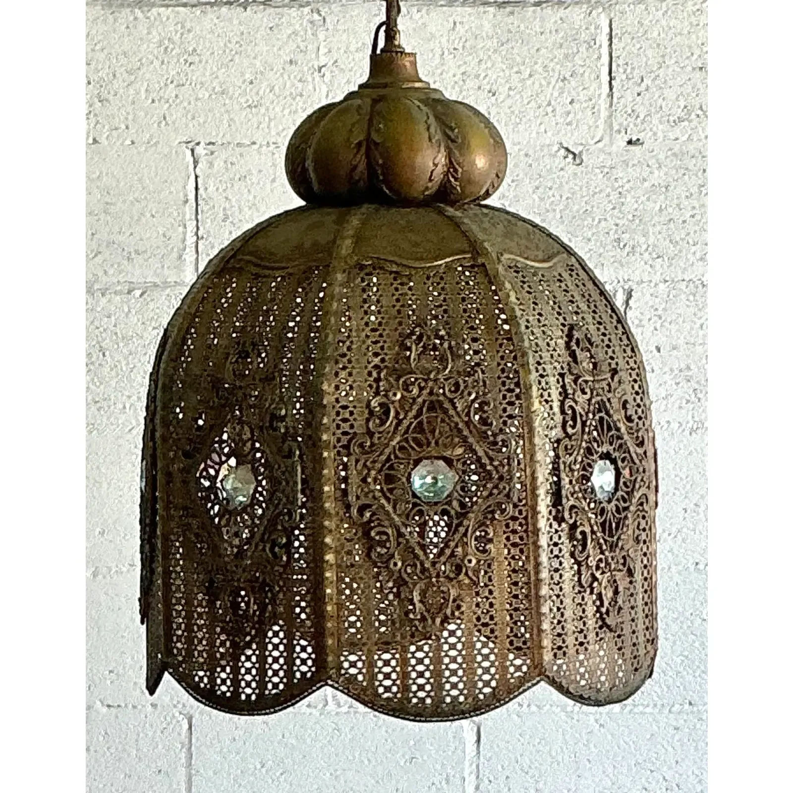 Vintage Boho Moroccan Brass Filagree Dome Lantern - Side view