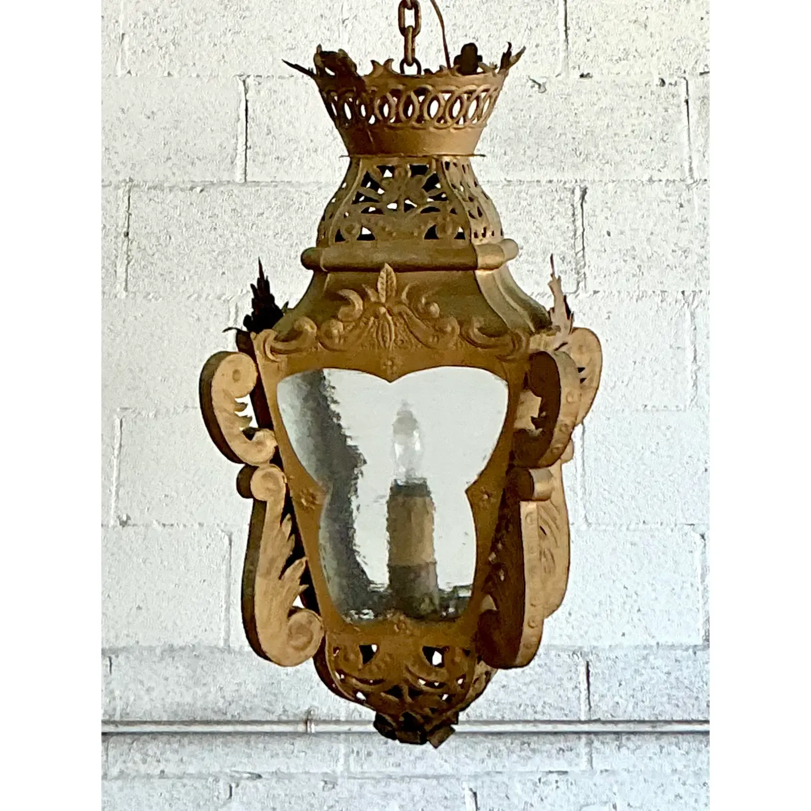 Vintage Boho Pierced Metal Lantern - Detail view