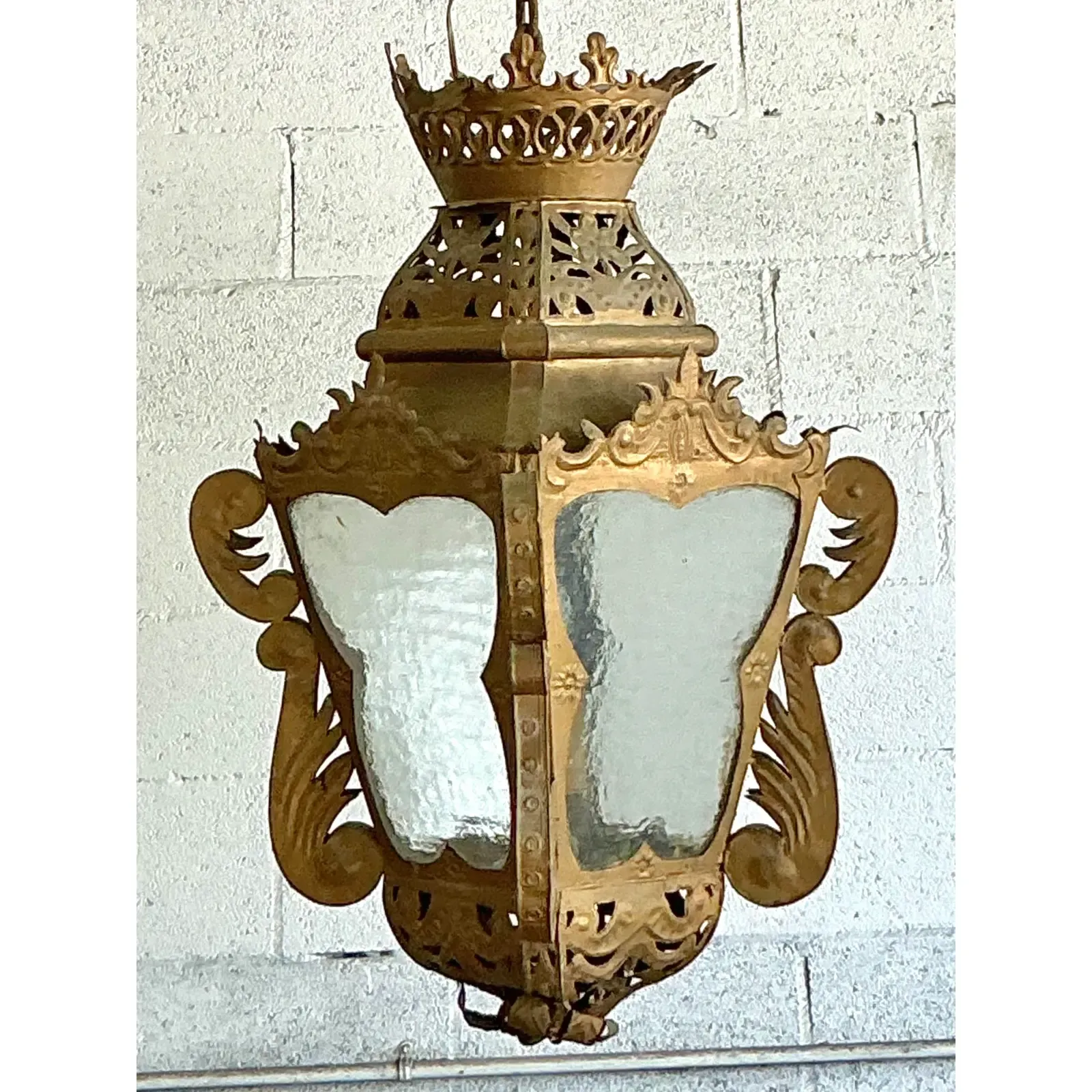 Vintage Boho Pierced Metal Lantern - Back view