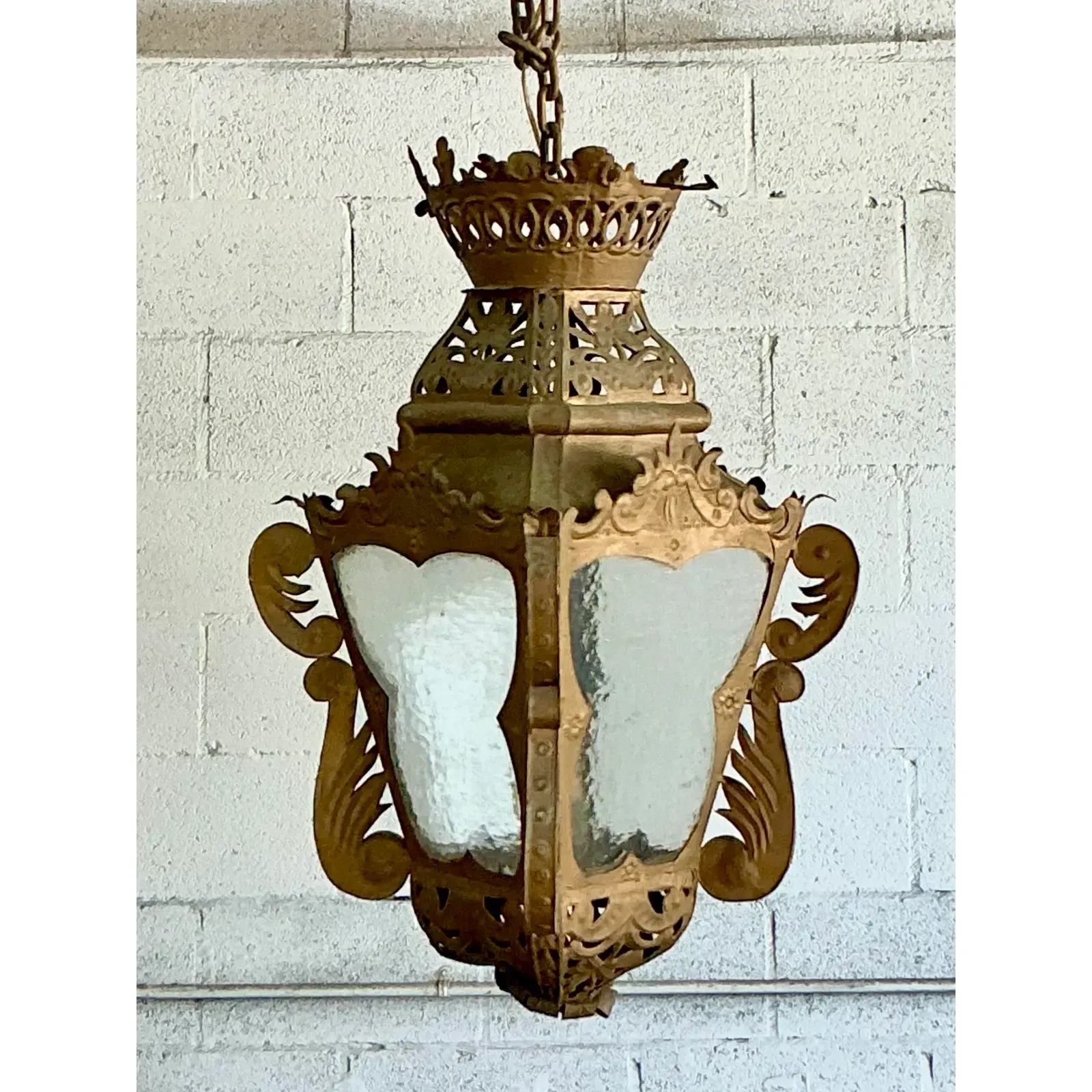 Vintage Boho Pierced Metal Lantern - Top view