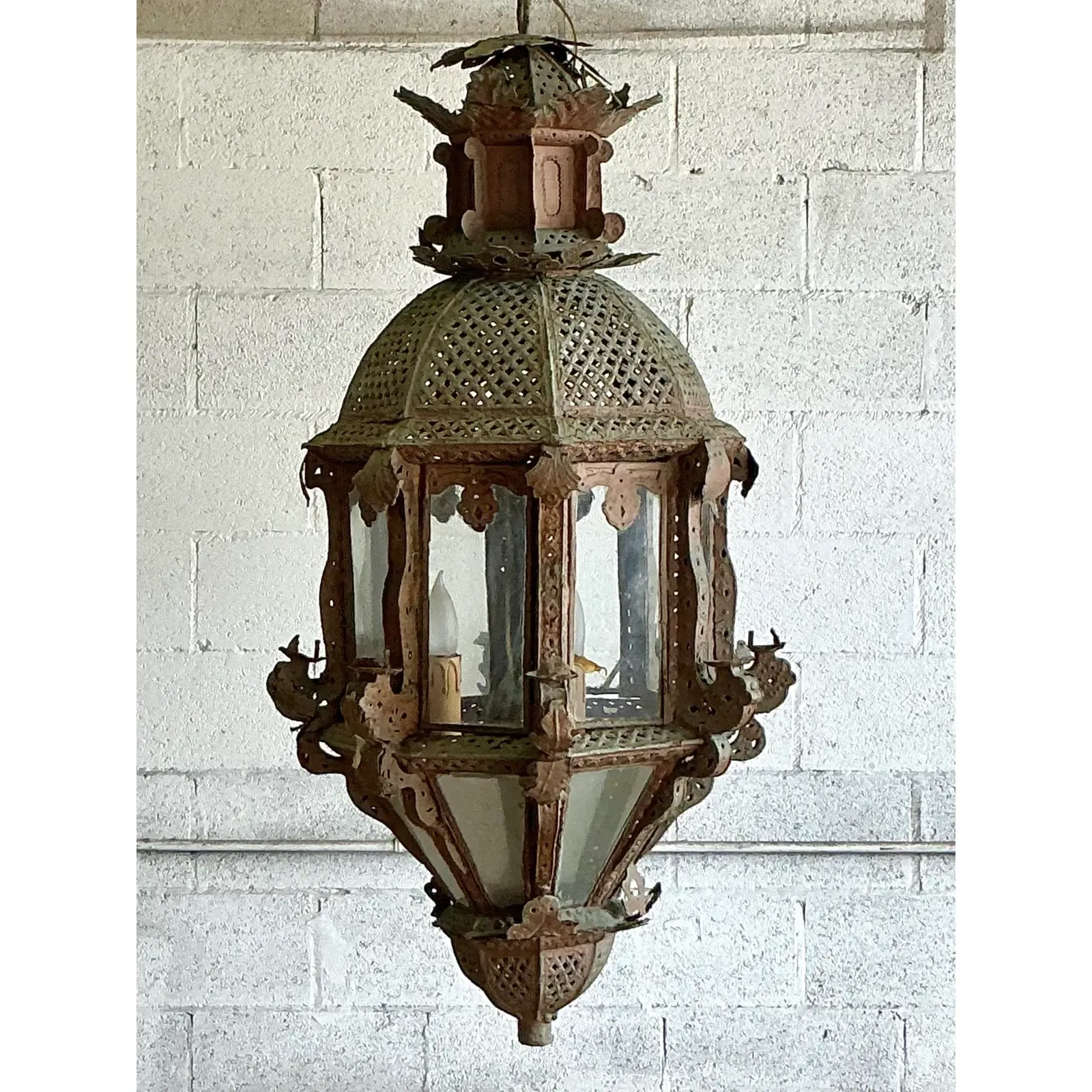 Vintage Boho Moroccan Patinated Lantern - Top view