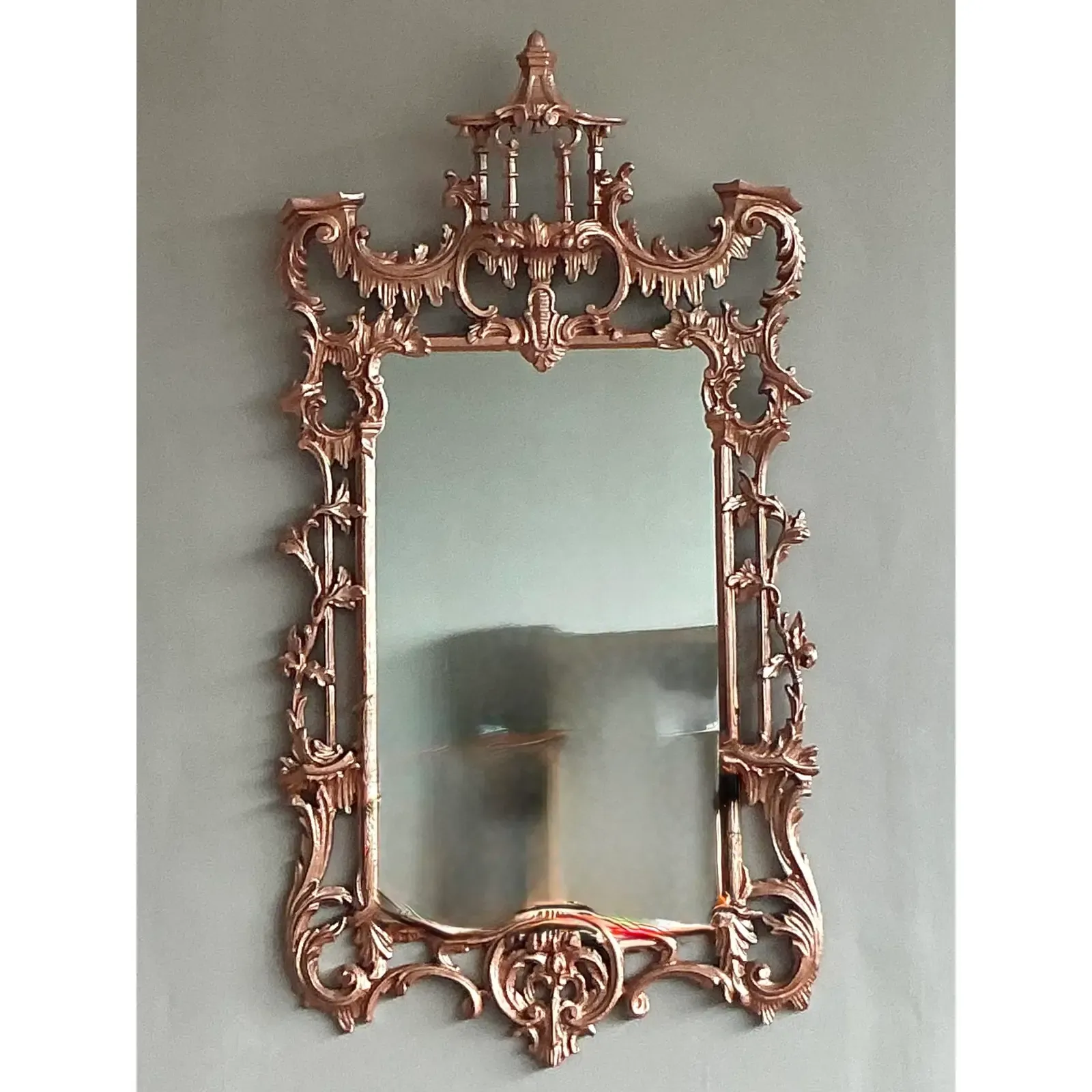 Vintage Regency Copper Finish Pagoda Mirror - Detail view
