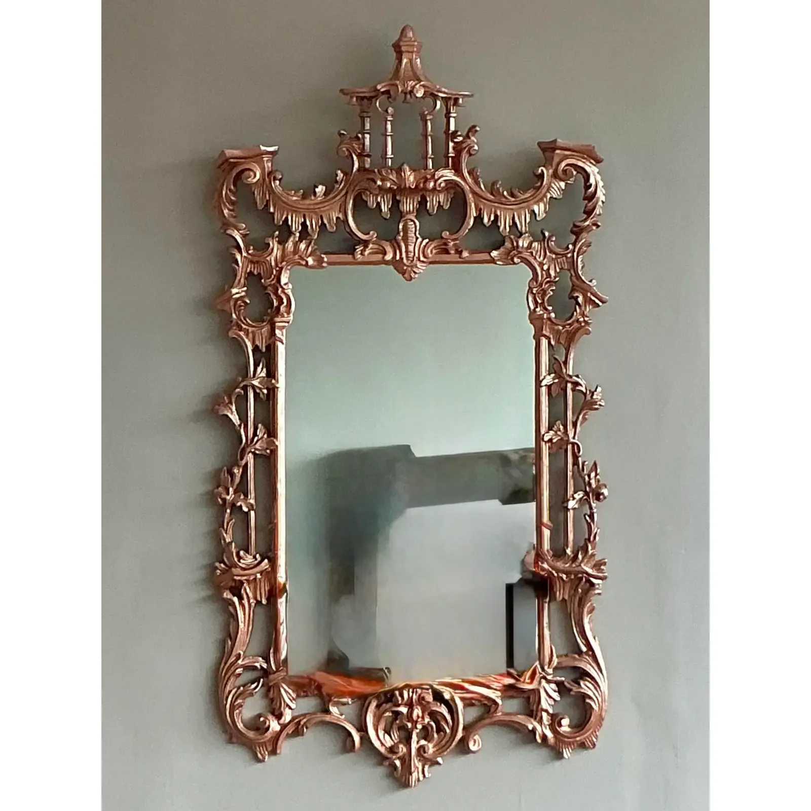 Vintage Regency Copper Finish Pagoda Mirror - Back view