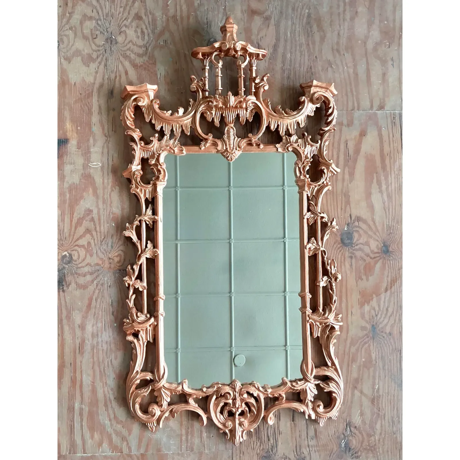 Vintage Regency Copper Finish Pagoda Mirror - Top view