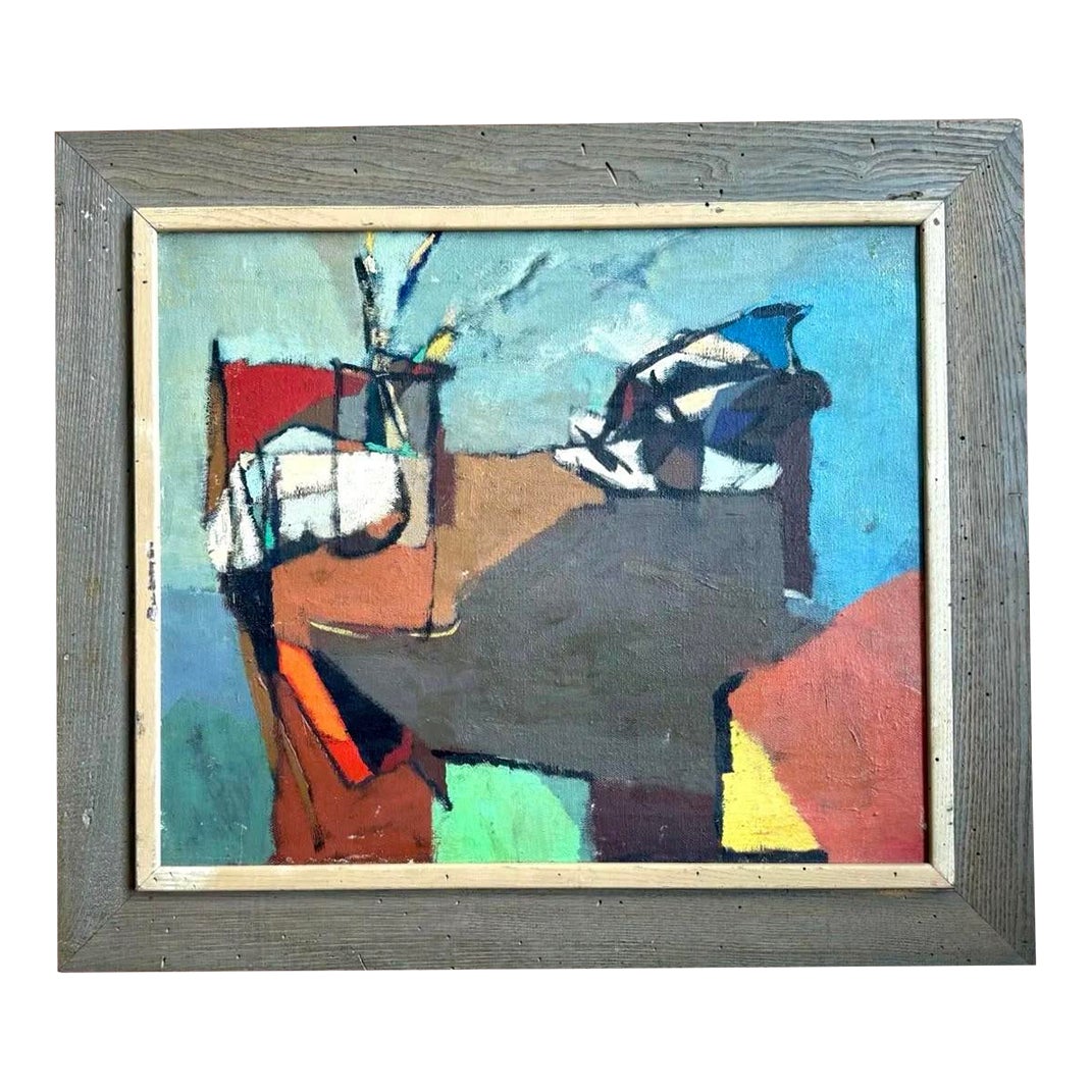 Vintage Boho Abstract Painting Oil on Canvas