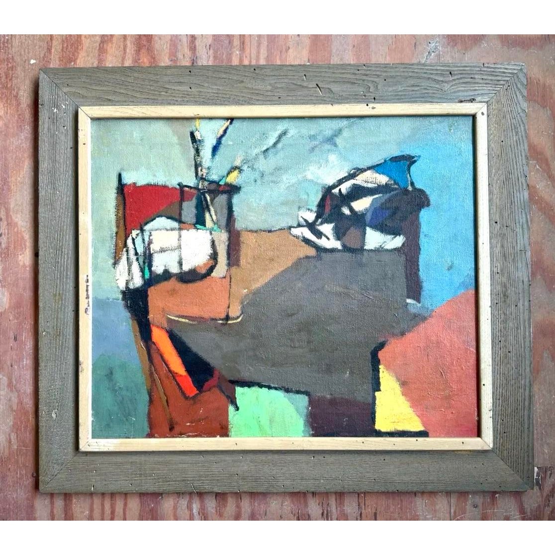 Vintage Boho Abstract Painting Oil on Canvas - Back view