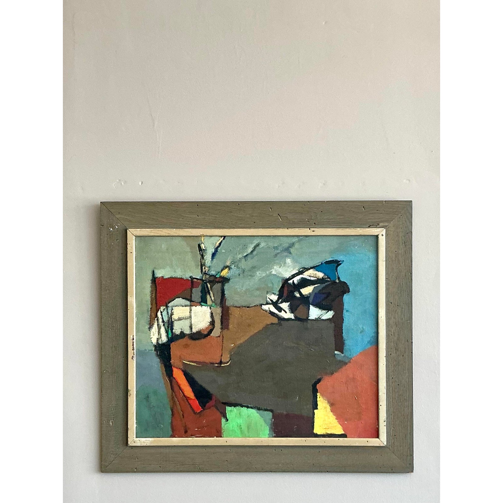 Vintage Boho Abstract Painting Oil on Canvas - Side view