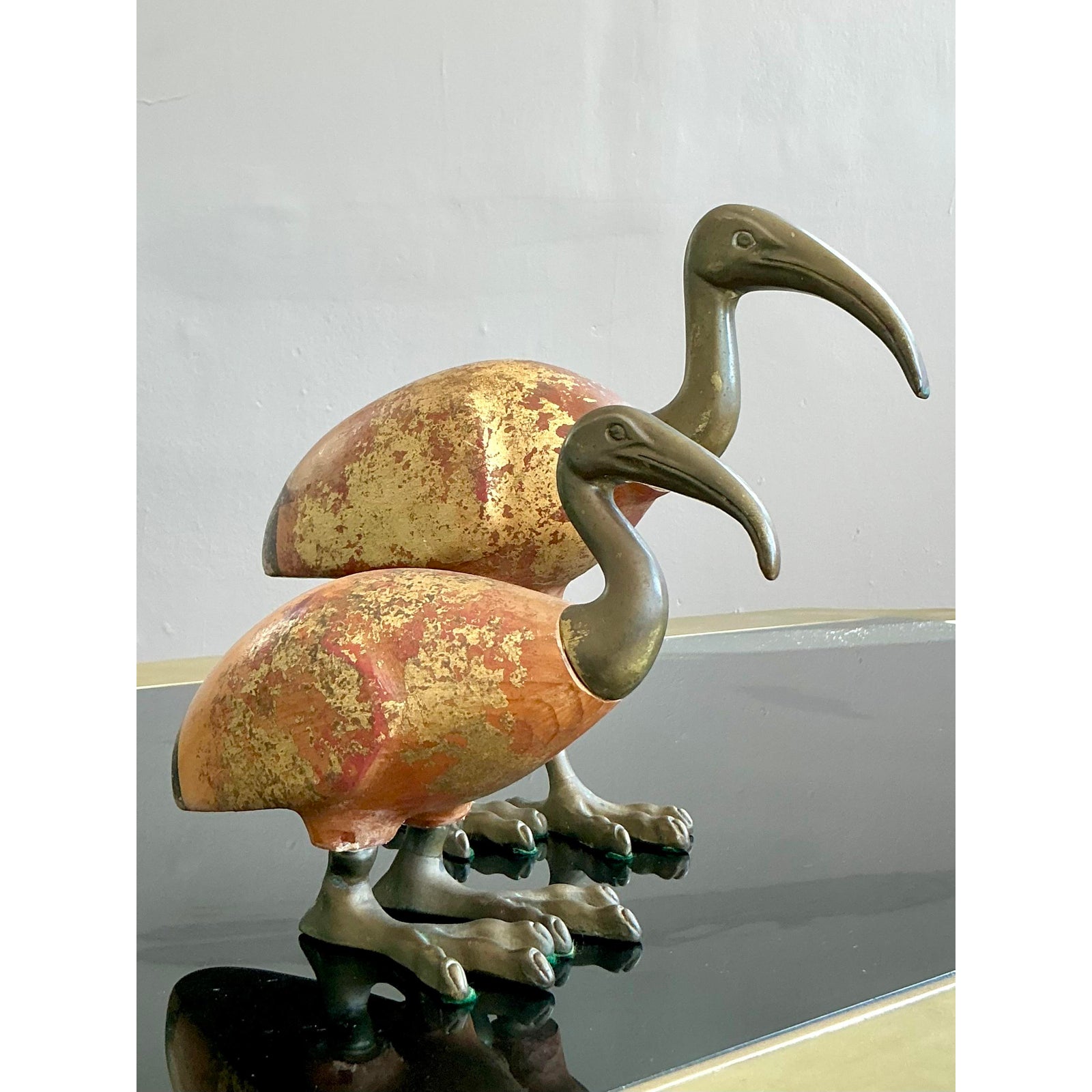 Vintage Boho Sarreid Brass Birds - Set of 2 - Side view