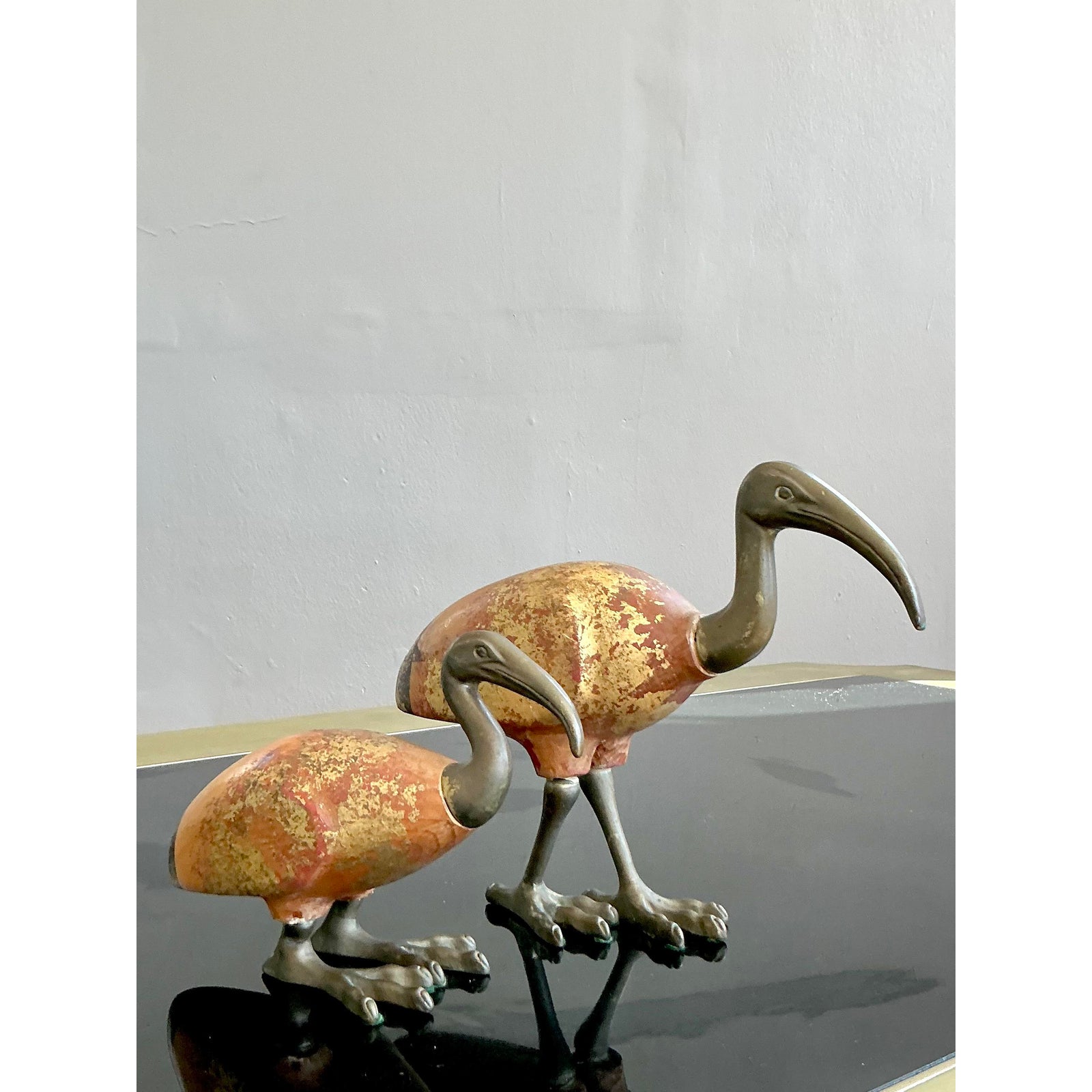 Vintage Boho Sarreid Brass Birds - Set of 2 - Back view