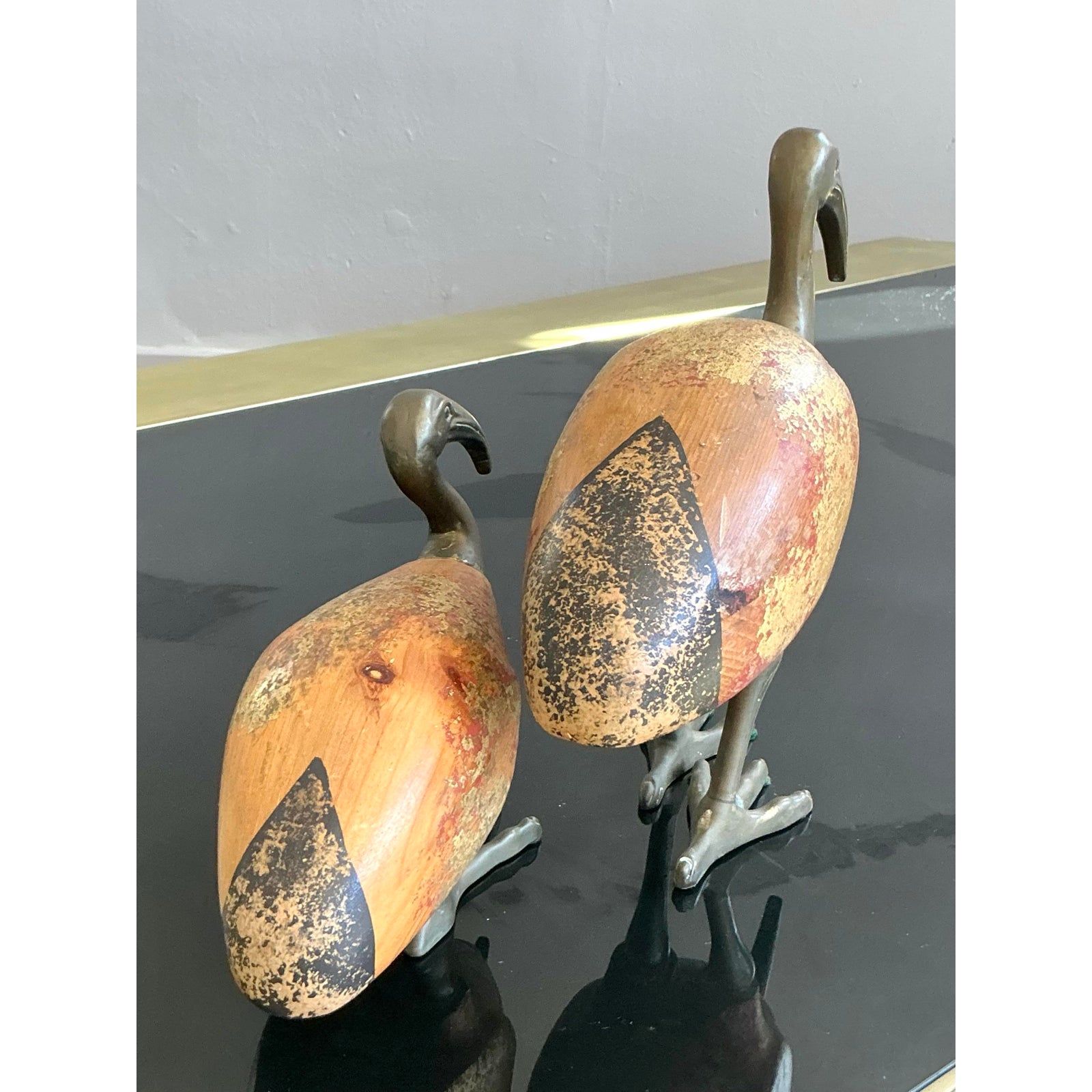Vintage Boho Sarreid Brass Birds - Set of 2 - Top view