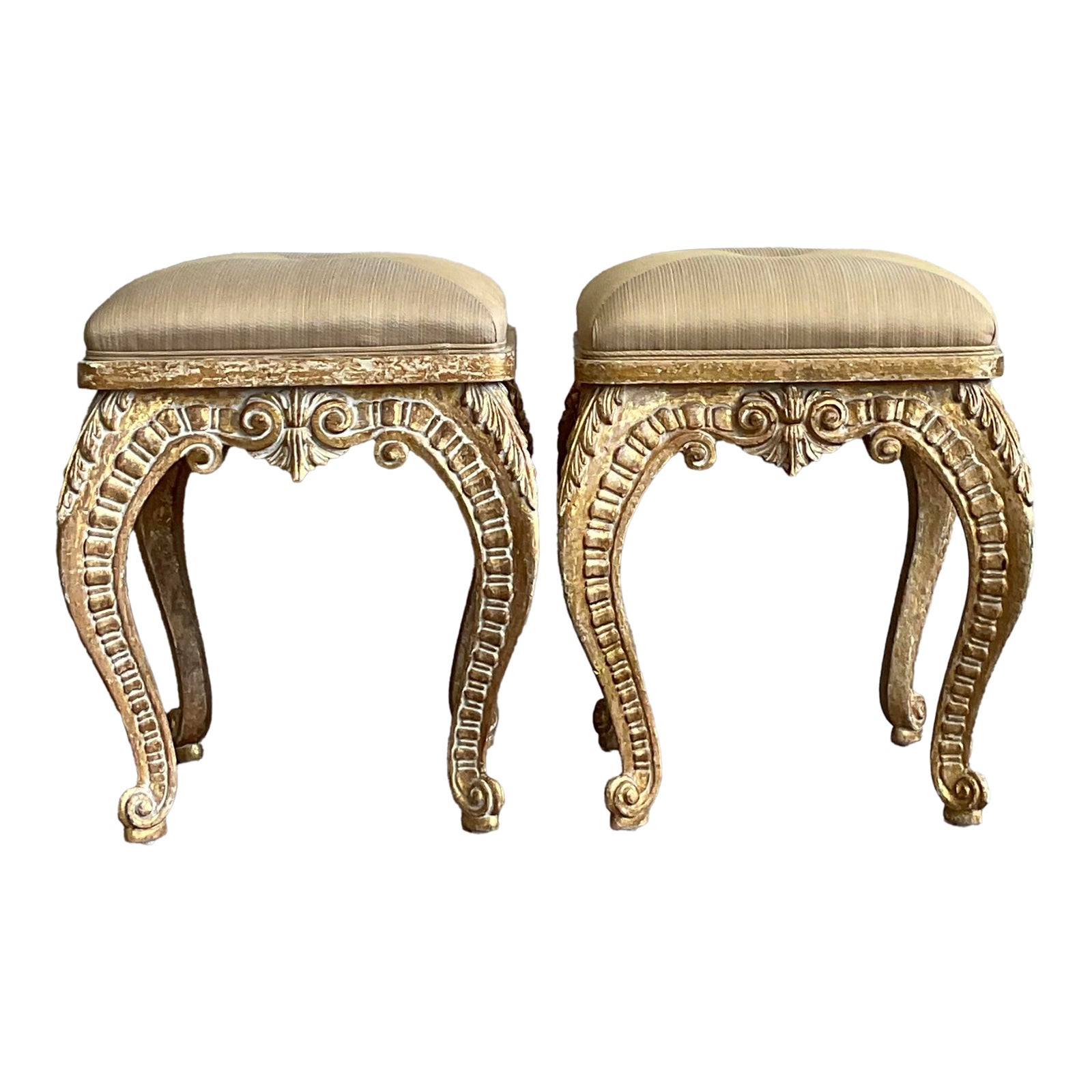 Vintage Italian Casa De Arte Paoletti Carved Stools - A Pair