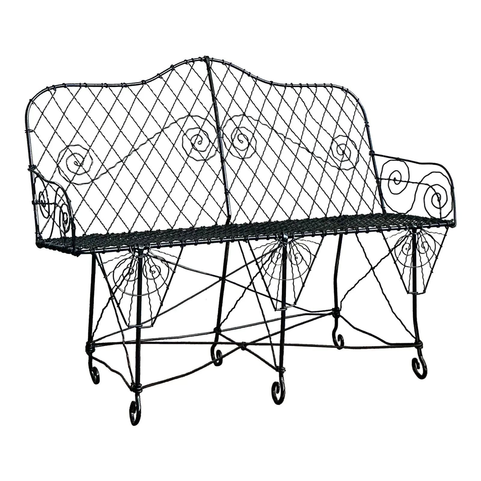 Late 20th Century Regency Trellis Wrought Iron Bench