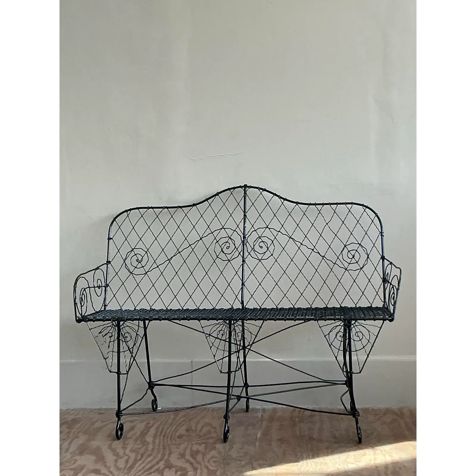 Late 20th Century Regency Trellis Wrought Iron Bench - Top view