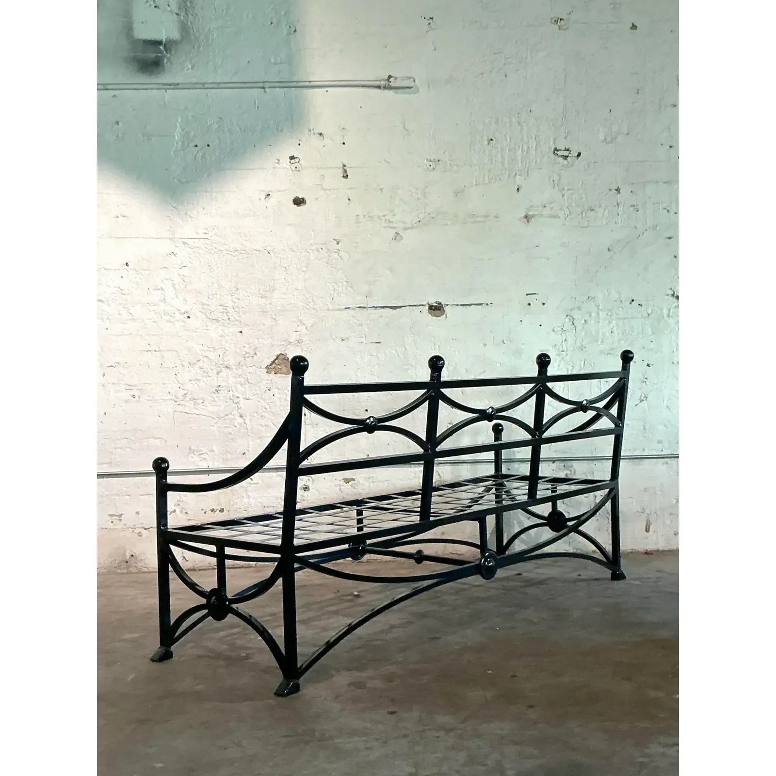 Vintage Regency Cast Aluminum Sloped Arm Sofa - Detail view