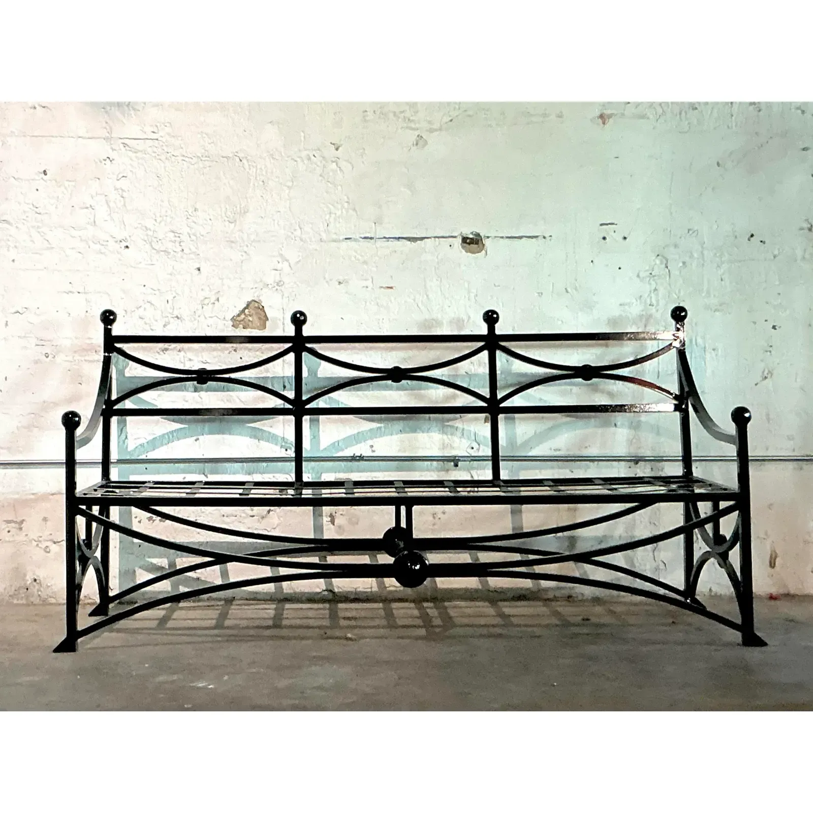Vintage Regency Cast Aluminum Sloped Arm Sofa - Side view