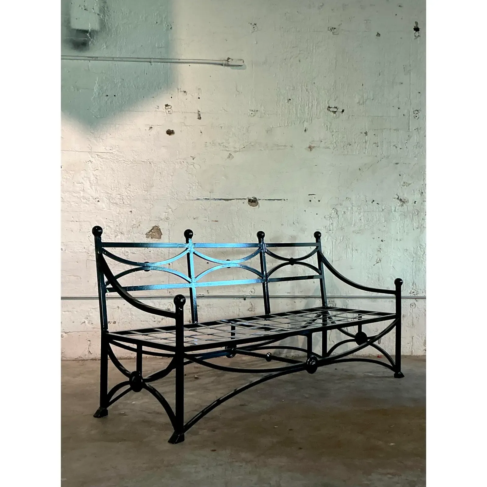 Vintage Regency Cast Aluminum Sloped Arm Sofa - Back view