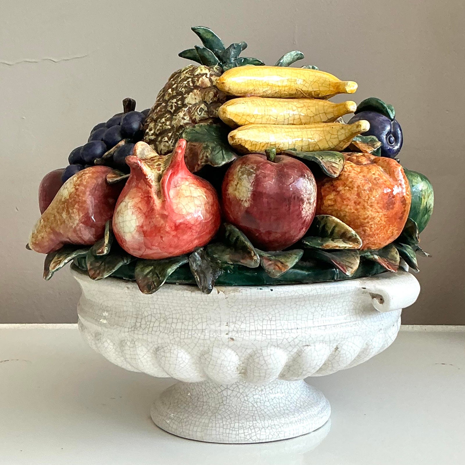Vintage Regency Monumental Glazed Ceramic Bowl of Fruit - Top view