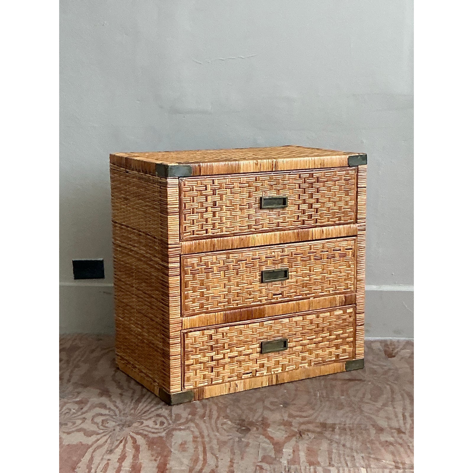 Vintage Coastal Wrapped Rattan Chest of Drawers - Top view