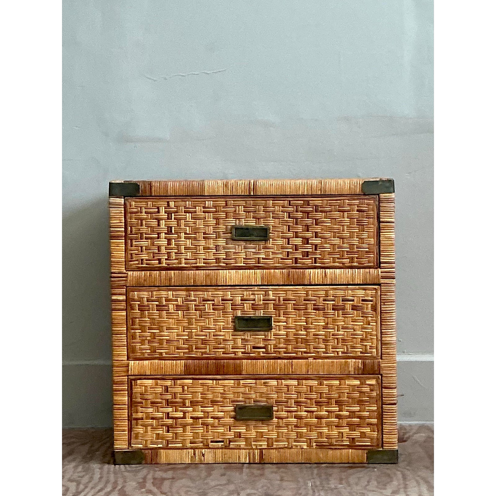 Vintage Coastal Wrapped Rattan Chest of Drawers - Back view