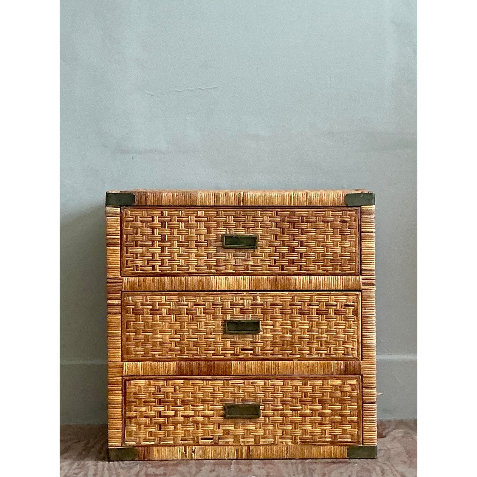 Vintage Coastal Wrapped Rattan Chest of Drawers - Detail view