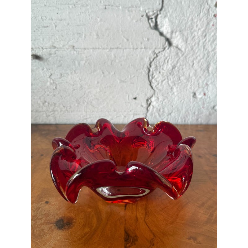 Mid Century Italian Art Glass Ruffle Dish Bowl After Murano - Back view