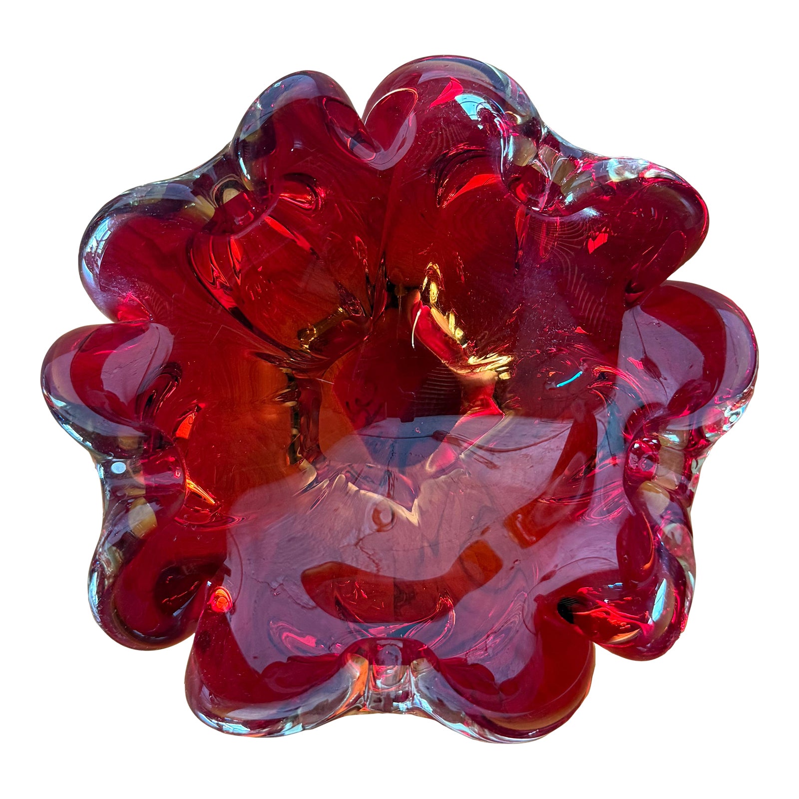 Mid Century Italian Art Glass Ruffle Dish Bowl After Murano