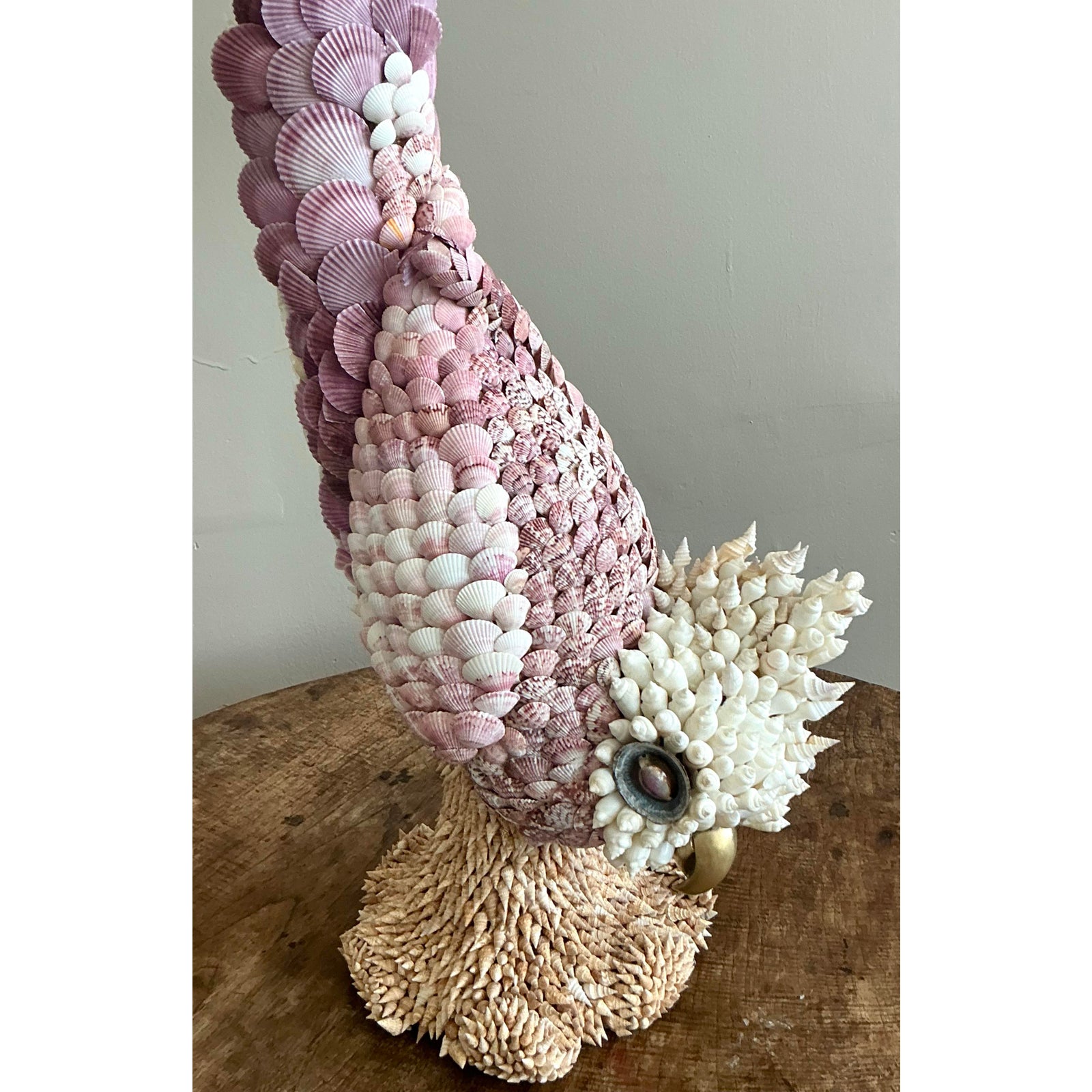 Vintage Coastal Monumental Shell Encrusted Cockatoo - Back view