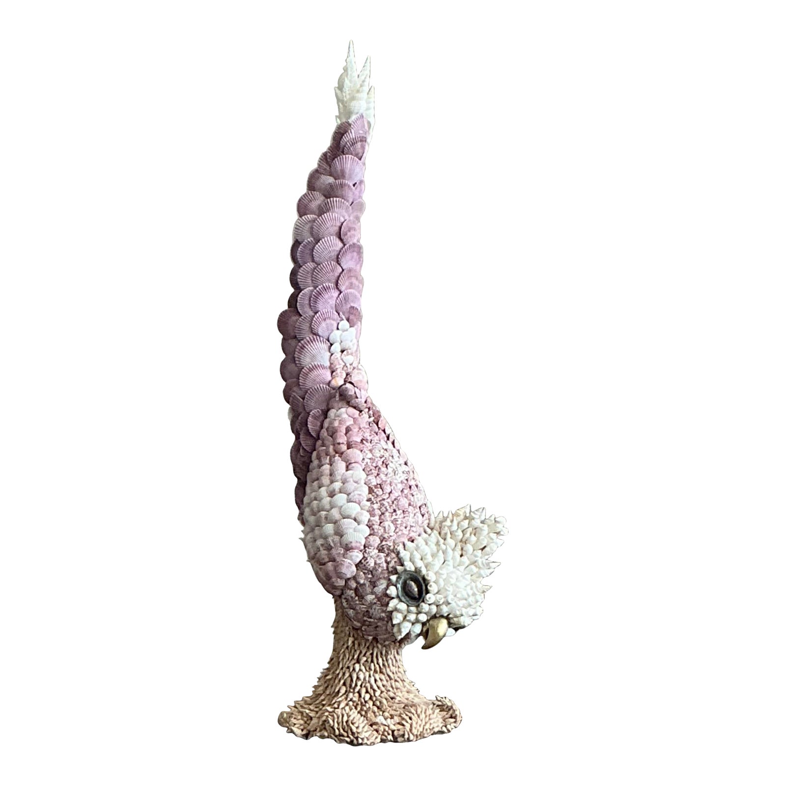 Vintage Coastal Monumental Shell Encrusted Cockatoo