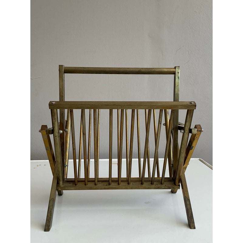 Vintage Modernist Brass Newspaper Rack - Detail view