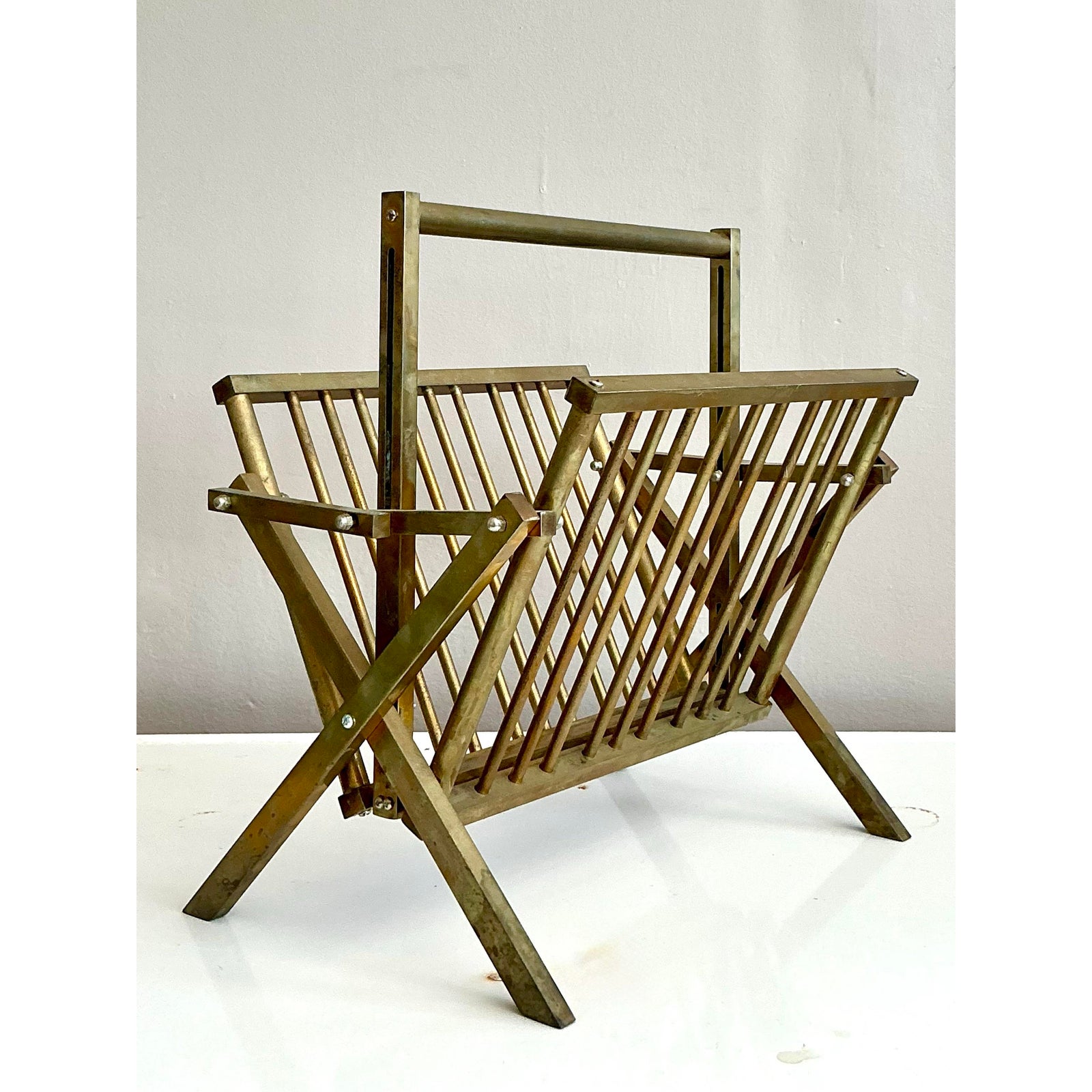 Vintage Modernist Brass Newspaper Rack - Back view