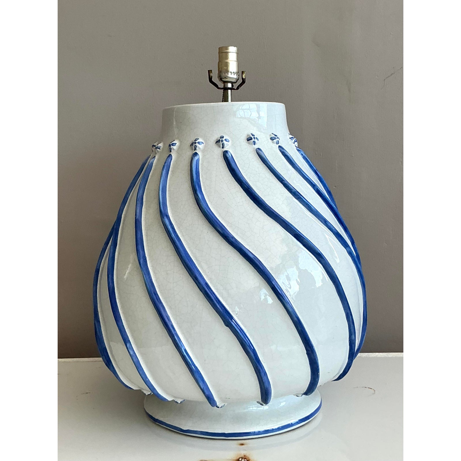 Vintage Boho Glazed Ceramic Lamp - Top view
