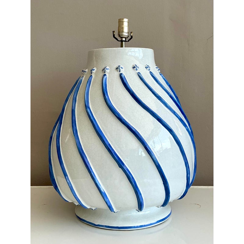 Vintage Boho Glazed Ceramic Lamp - Back view