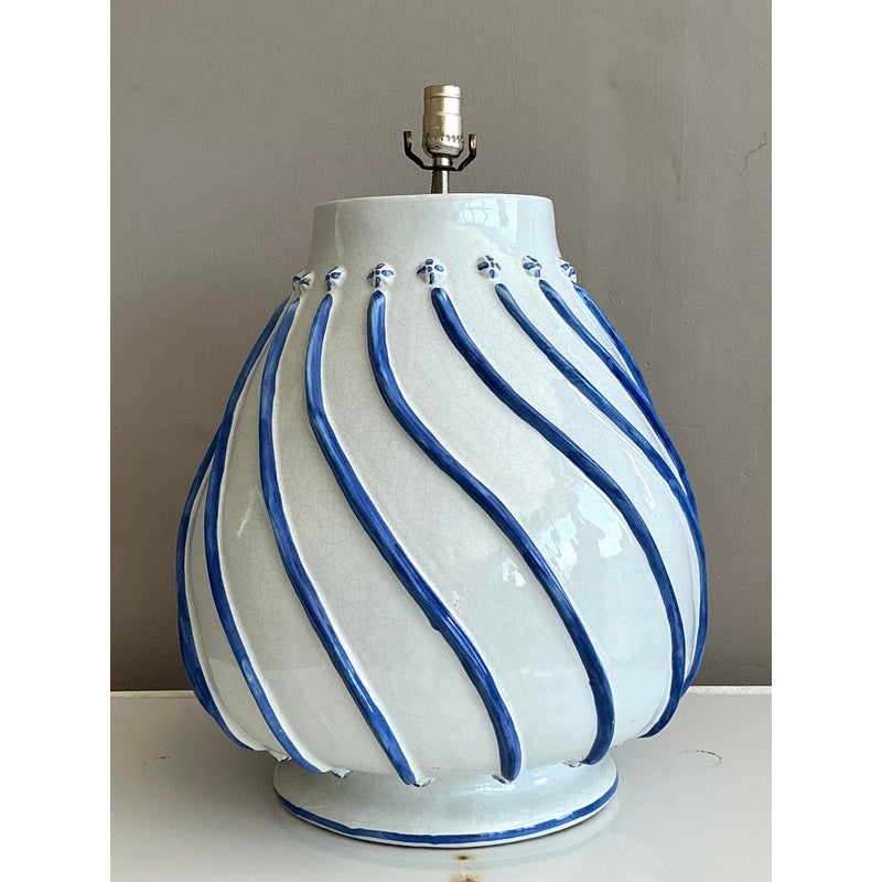 Vintage Boho Glazed Ceramic Lamp - Detail view