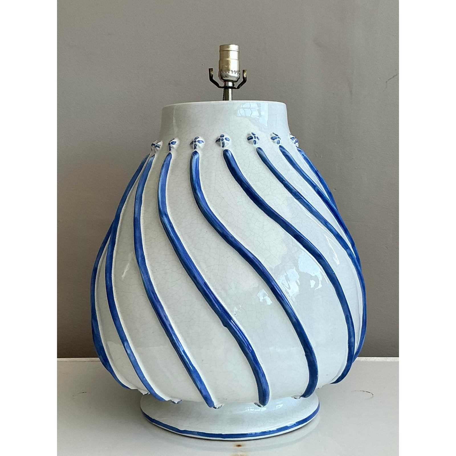 Vintage Boho Glazed Ceramic Lamp - Side view