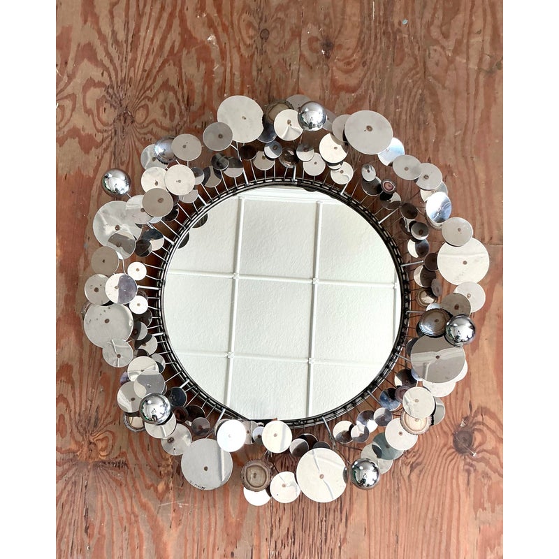 Vintage Boho Signed Curtis Jere Chrome “Raindrops” Mirror - Top view