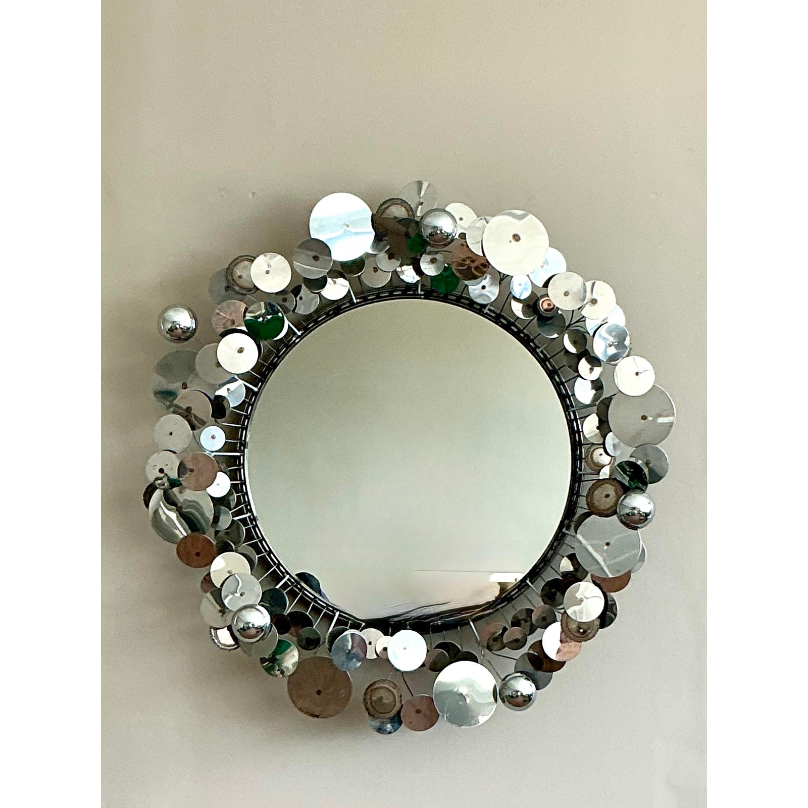 Vintage Boho Signed Curtis Jere Chrome “Raindrops” Mirror - Back view